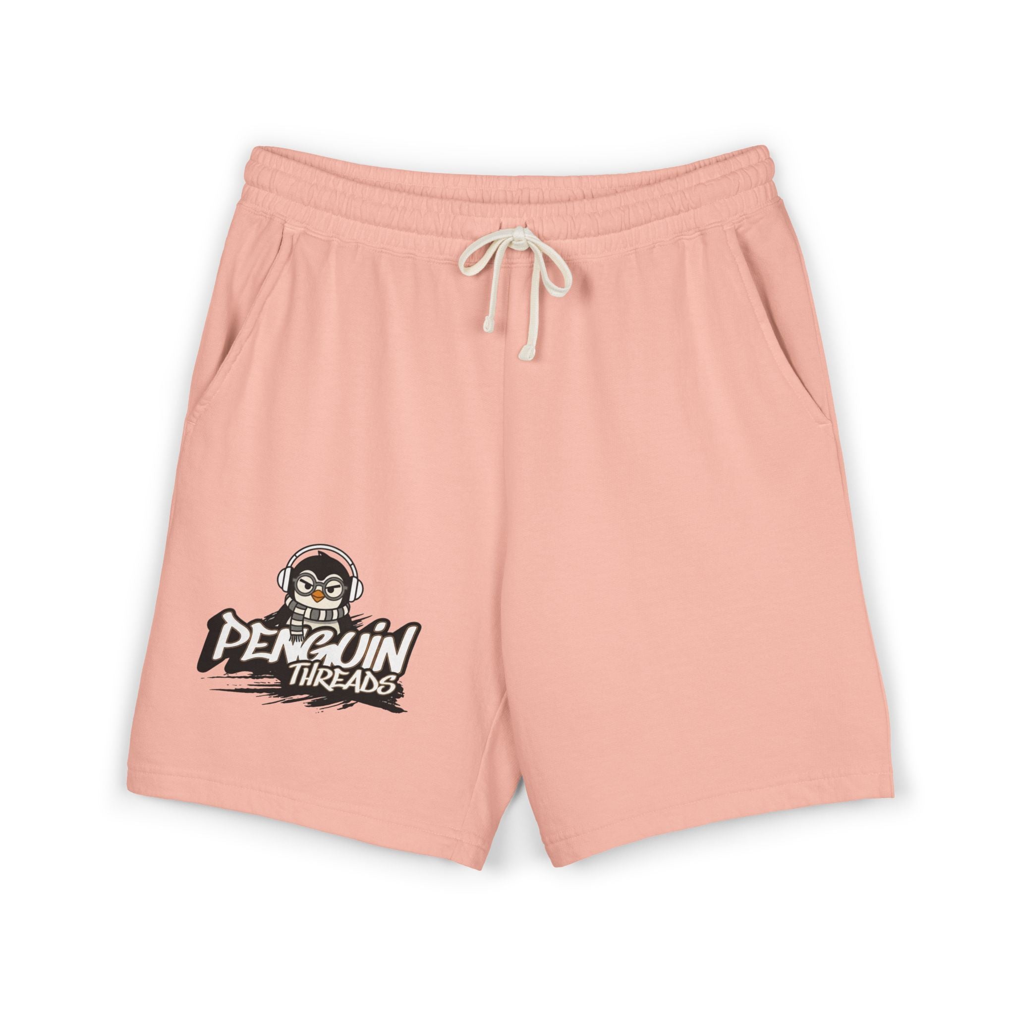 PENGU Penguin Threads Fleece Sweat Shorts – Casual Garment-Dyed Lounge Shorts with Logo