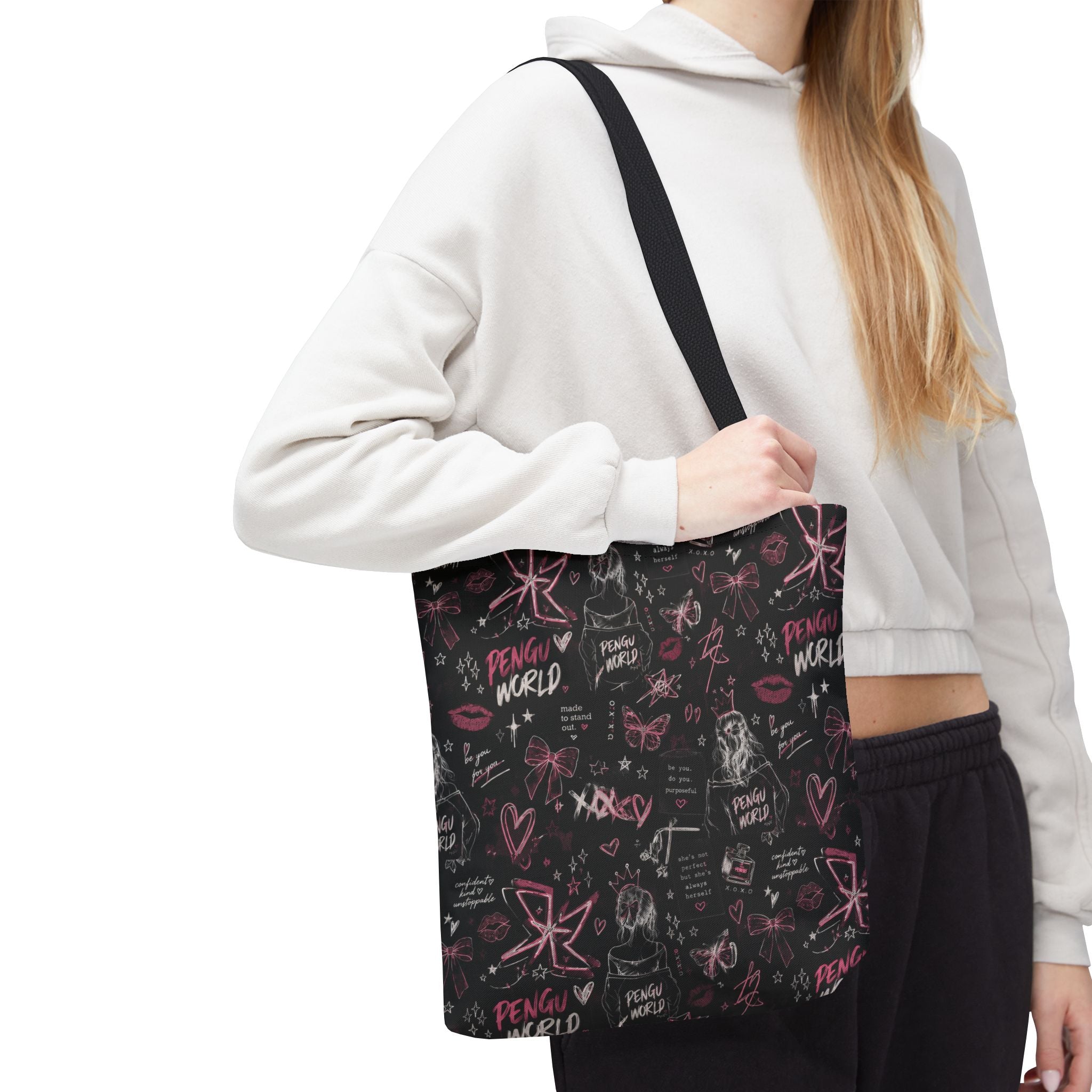 PENGU Edgy Black & Pink Tote Bag