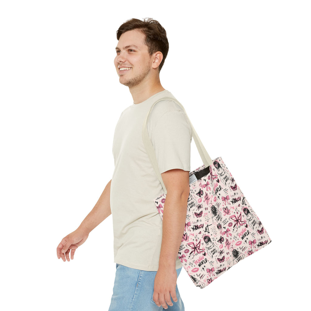 PENGU Pink Tote Bag — Feminine Doodle Print All-Over-Print Tote
