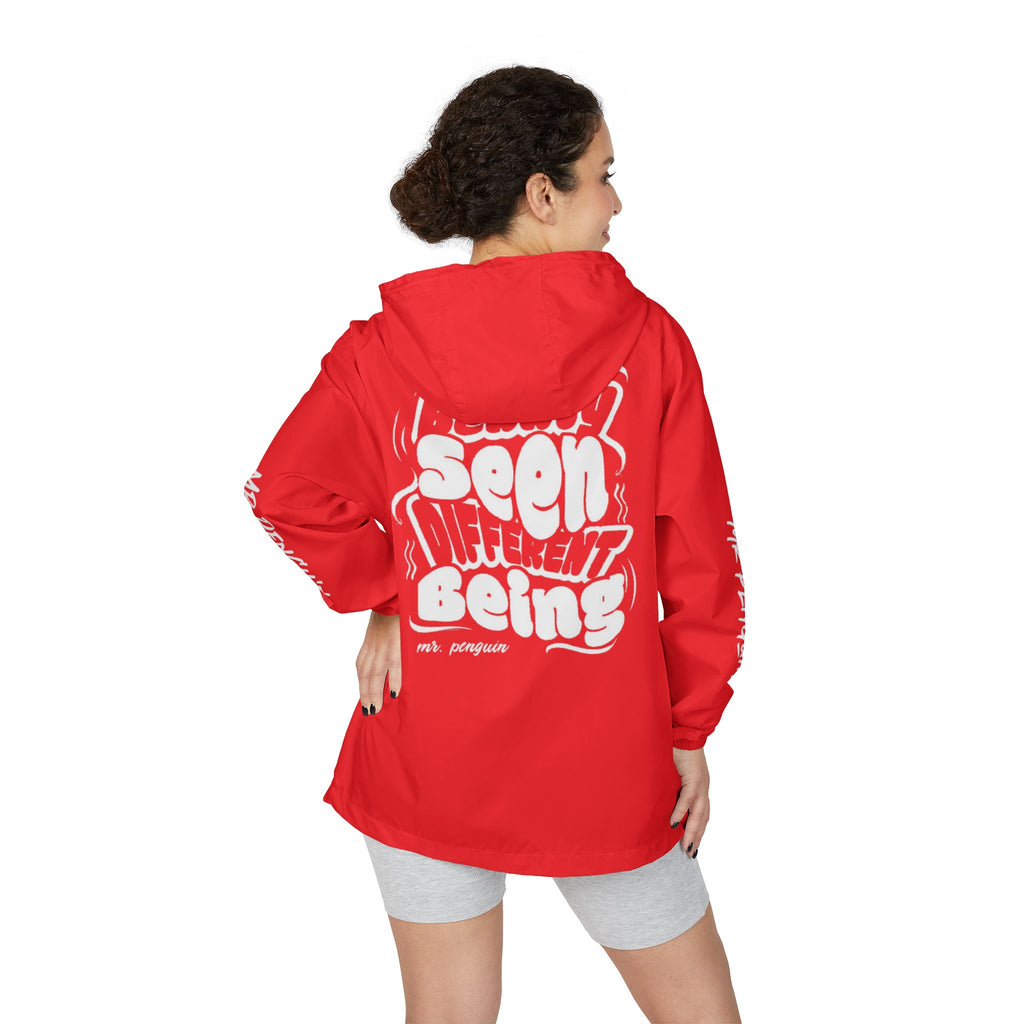 PENGU Windbreaker Jacket — 'Beauty Seen Different Being' Graphic Hooded Windbreaker