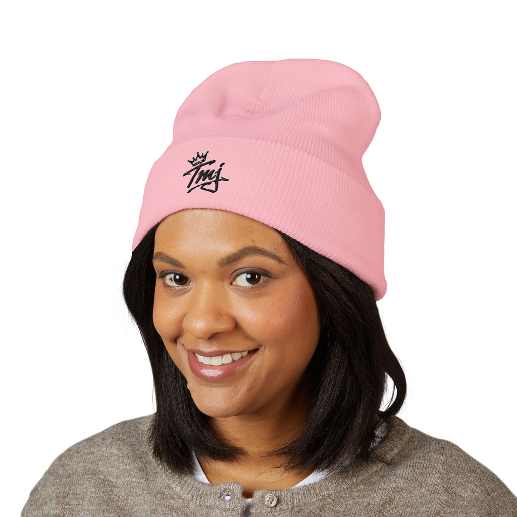 Embroidered TMJ Crown Beanie — Classic Cuffed Knit Hat