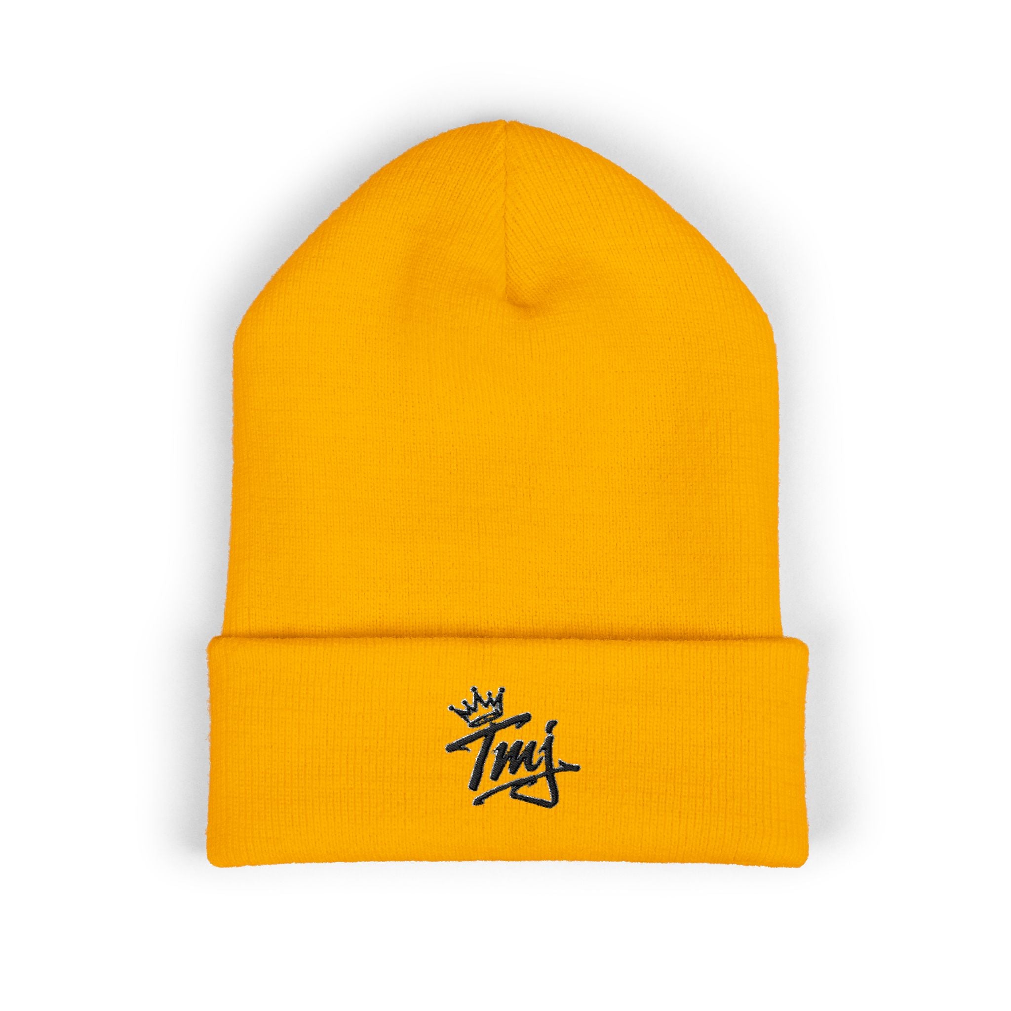 Embroidered TMJ Crown Beanie — Classic Cuffed Knit Hat