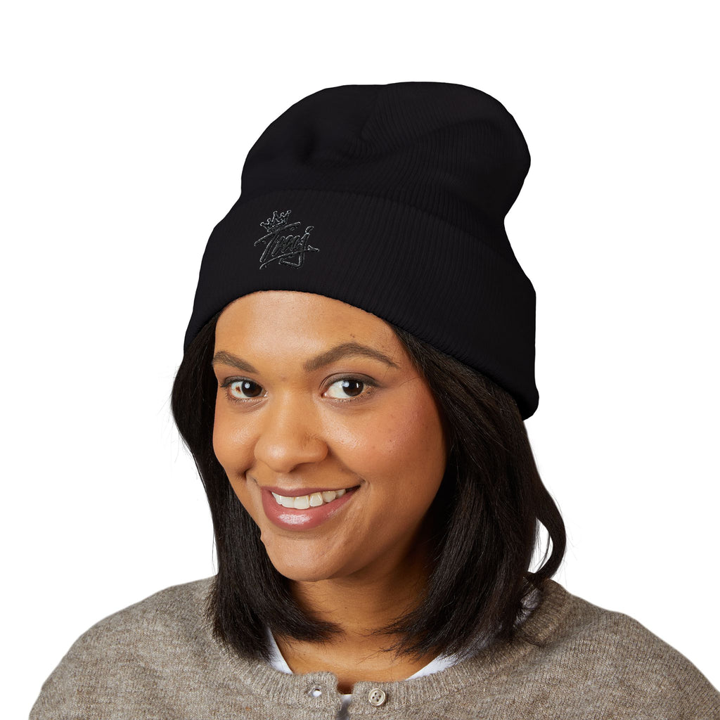 Embroidered TMJ Crown Beanie — Classic Cuffed Knit Hat