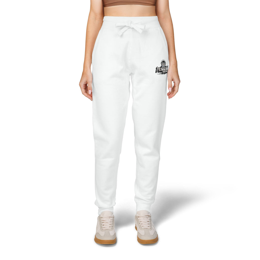 PENGU Embroidered Cloud Crew Sweatpants — Cozy White Fleece Joggers