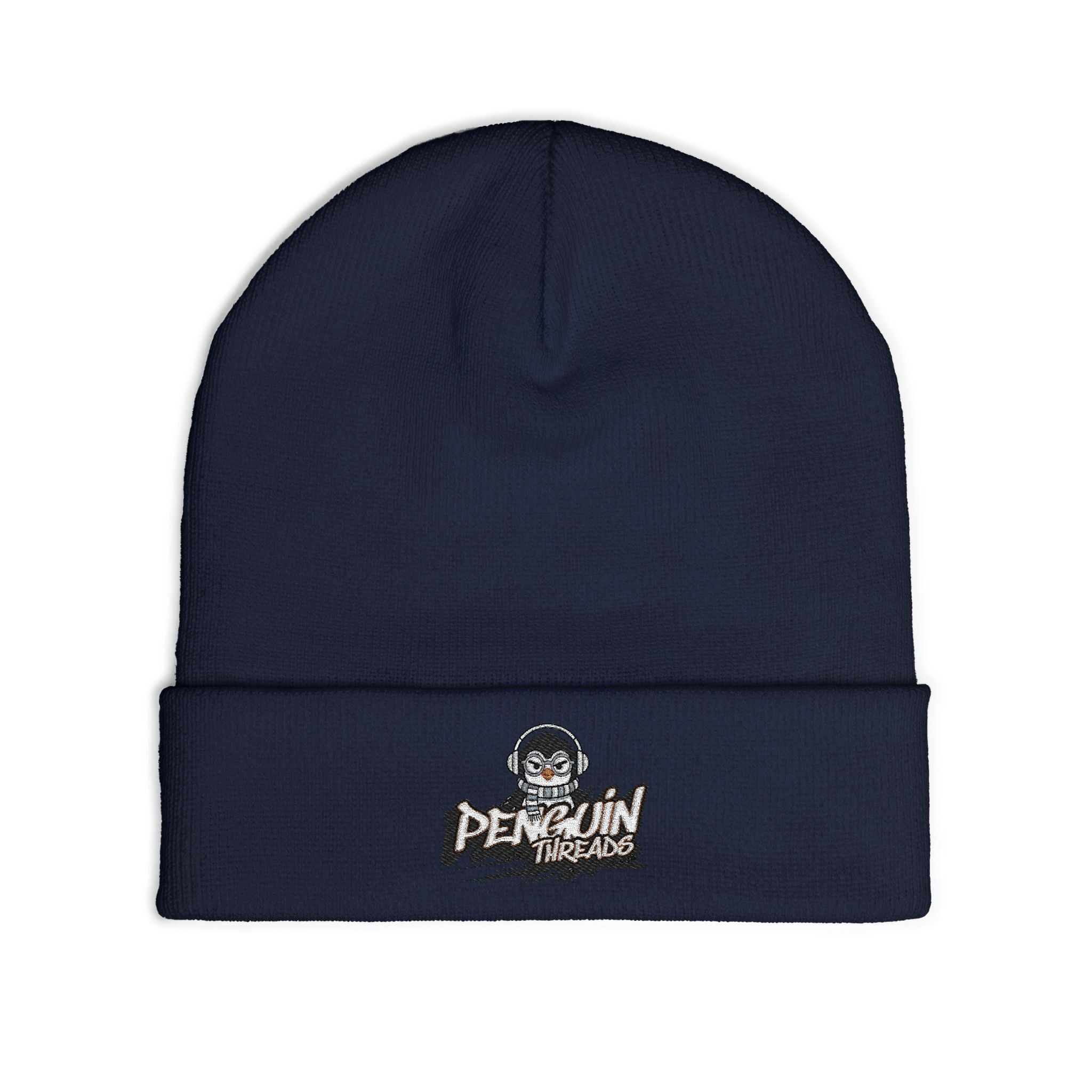 Embroidered PENGU Beanie - 'Penguin Threads' Knit Winter Hat