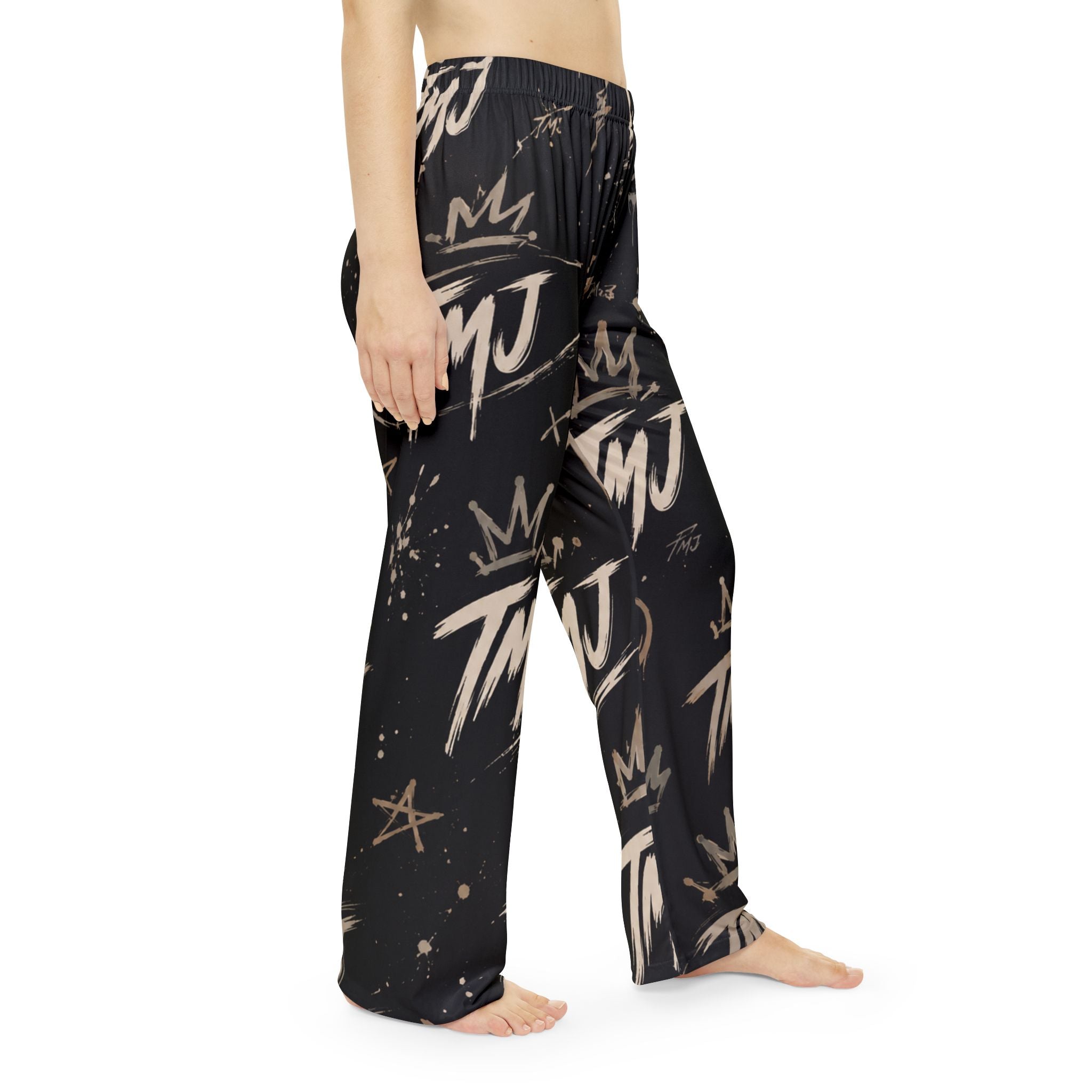 PENGU TMJ Pajama Pants — Women's Relaxed Sleepwear with Crown & Graffiti Print