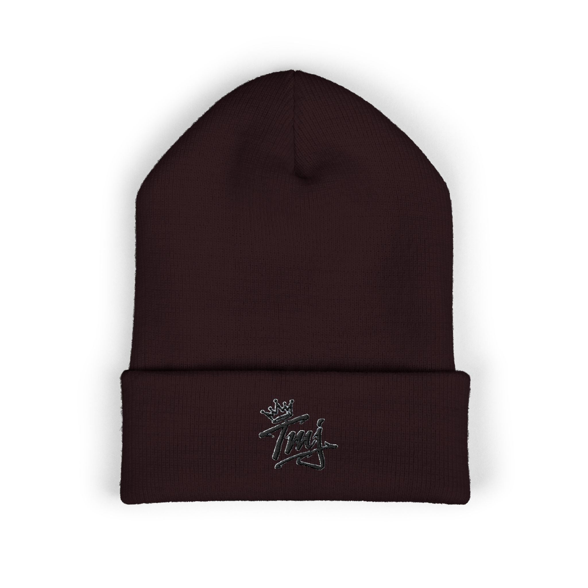 Embroidered TMJ Crown Beanie — Classic Cuffed Knit Hat