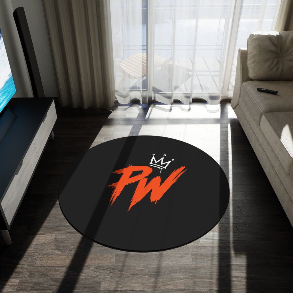 PENGU WORLD Round Rug — Black Logo Accent Rug