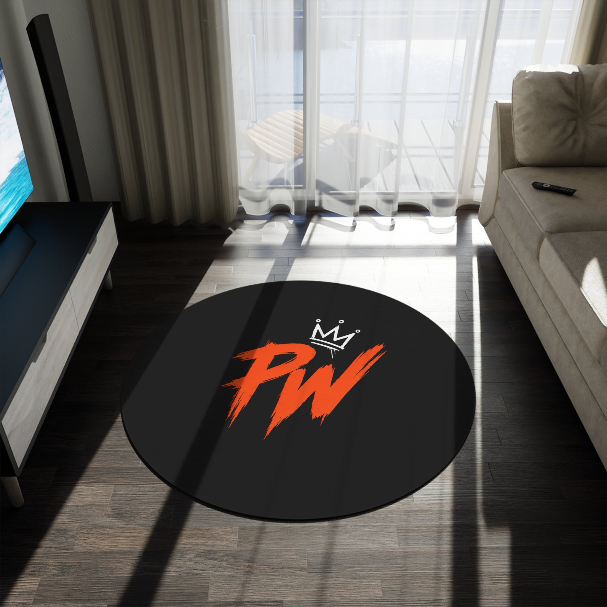 PENGU WORLD Round Rug — Black Logo Accent Rug