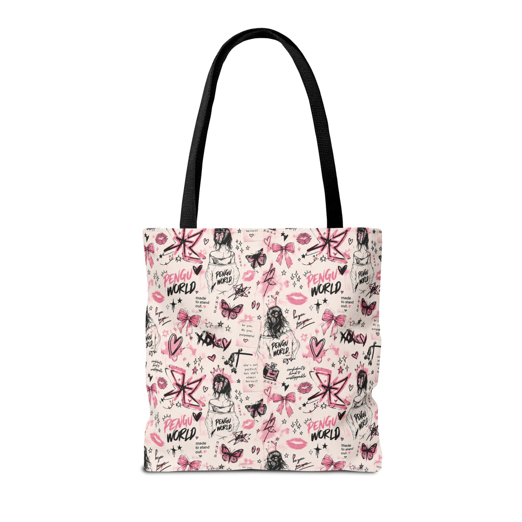 PENGU Pink Tote Bag — Feminine Doodle Print All-Over-Print Tote