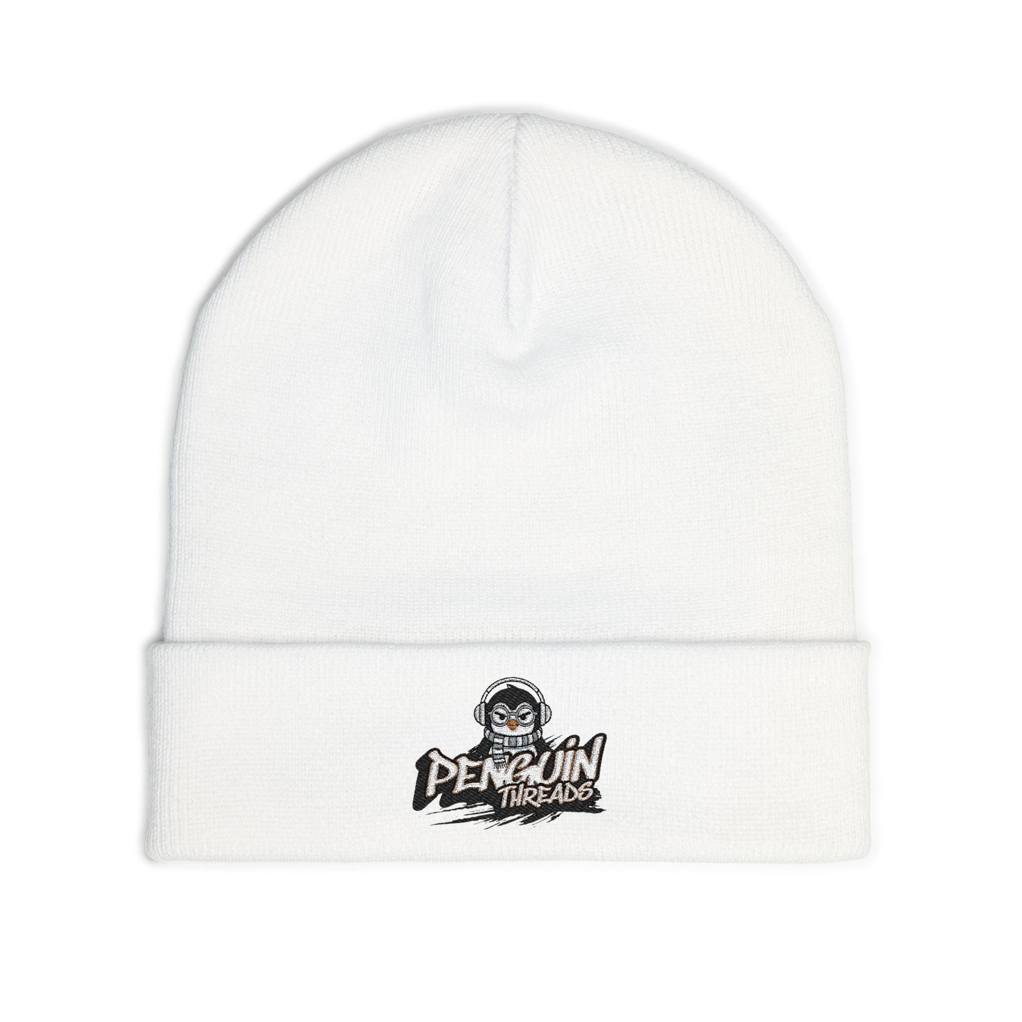 Embroidered PENGU Beanie - 'Penguin Threads' Knit Winter Hat