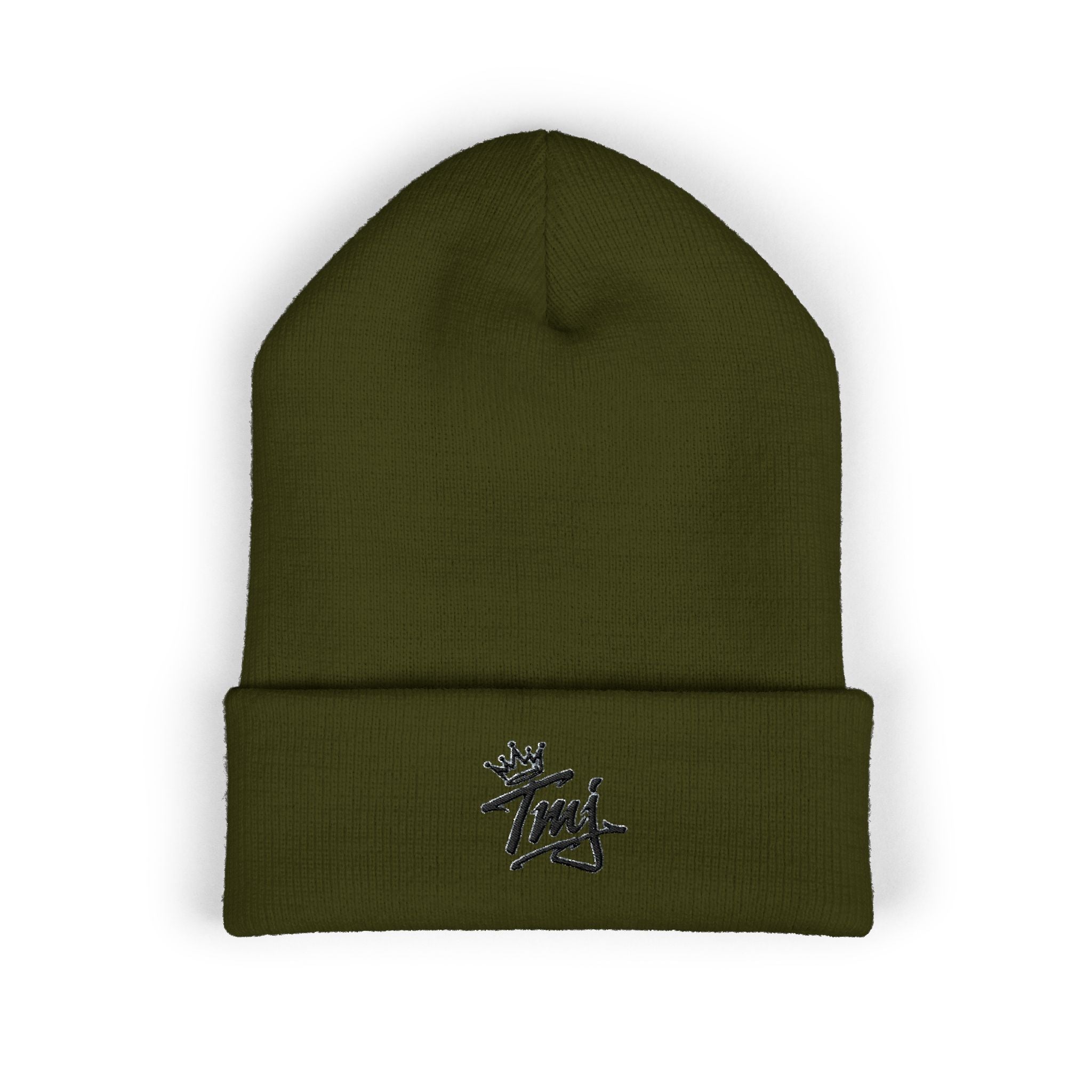 Embroidered TMJ Crown Beanie — Classic Cuffed Knit Hat