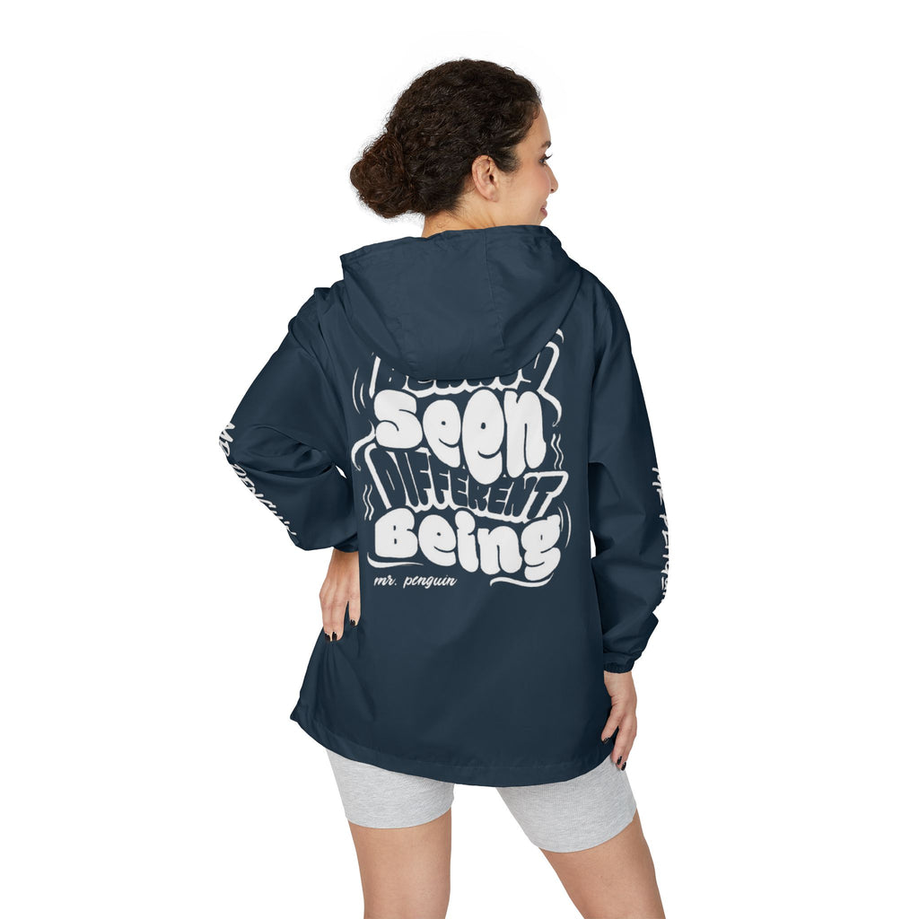 PENGU Windbreaker Jacket — 'Beauty Seen Different Being' Graphic Hooded Windbreaker