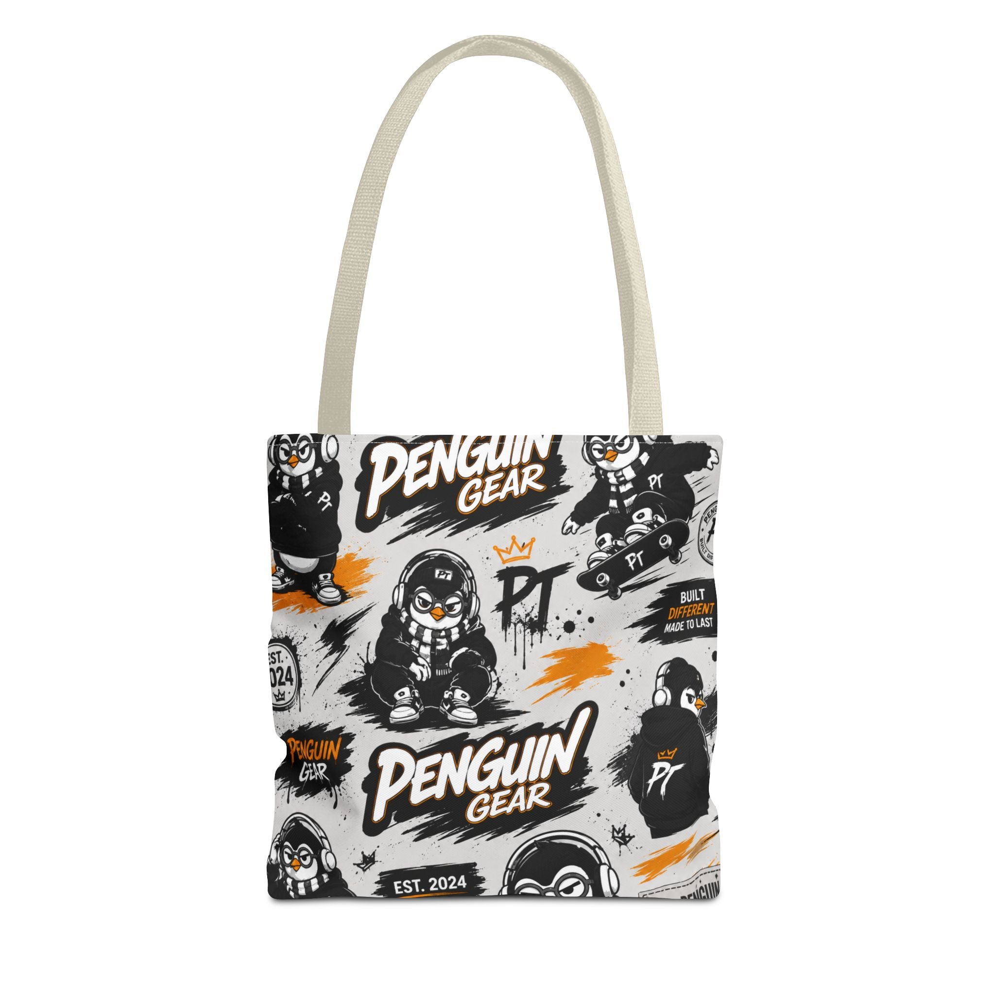 PENGU Penguin Gear Graphic Tote Bag — All-Over-Print Streetwear Tote