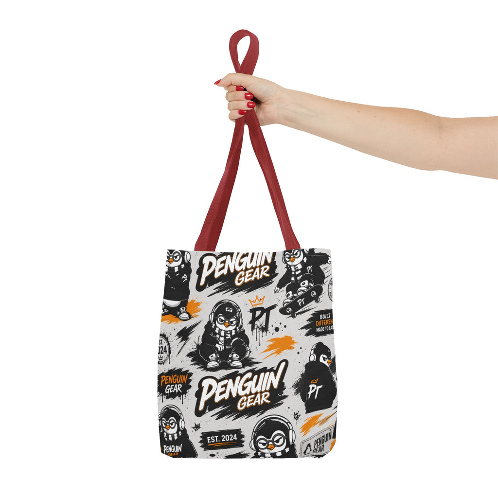 PENGU Penguin Gear Graphic Tote Bag — All-Over-Print Streetwear Tote