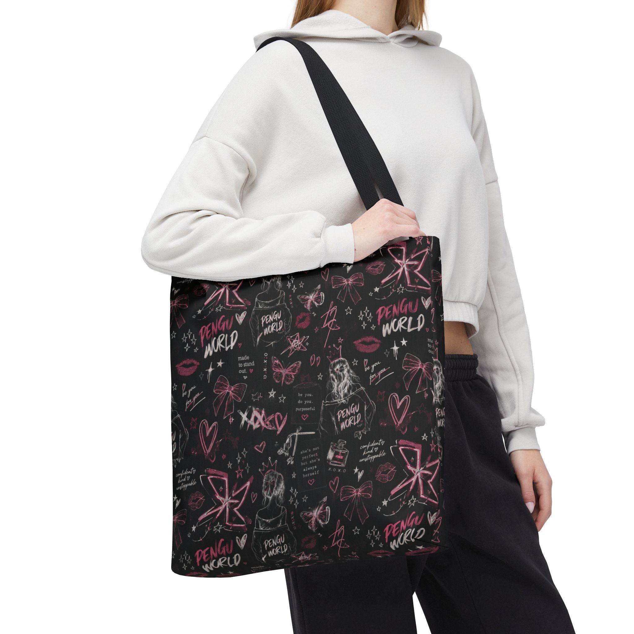 PENGU Edgy Black & Pink Tote Bag