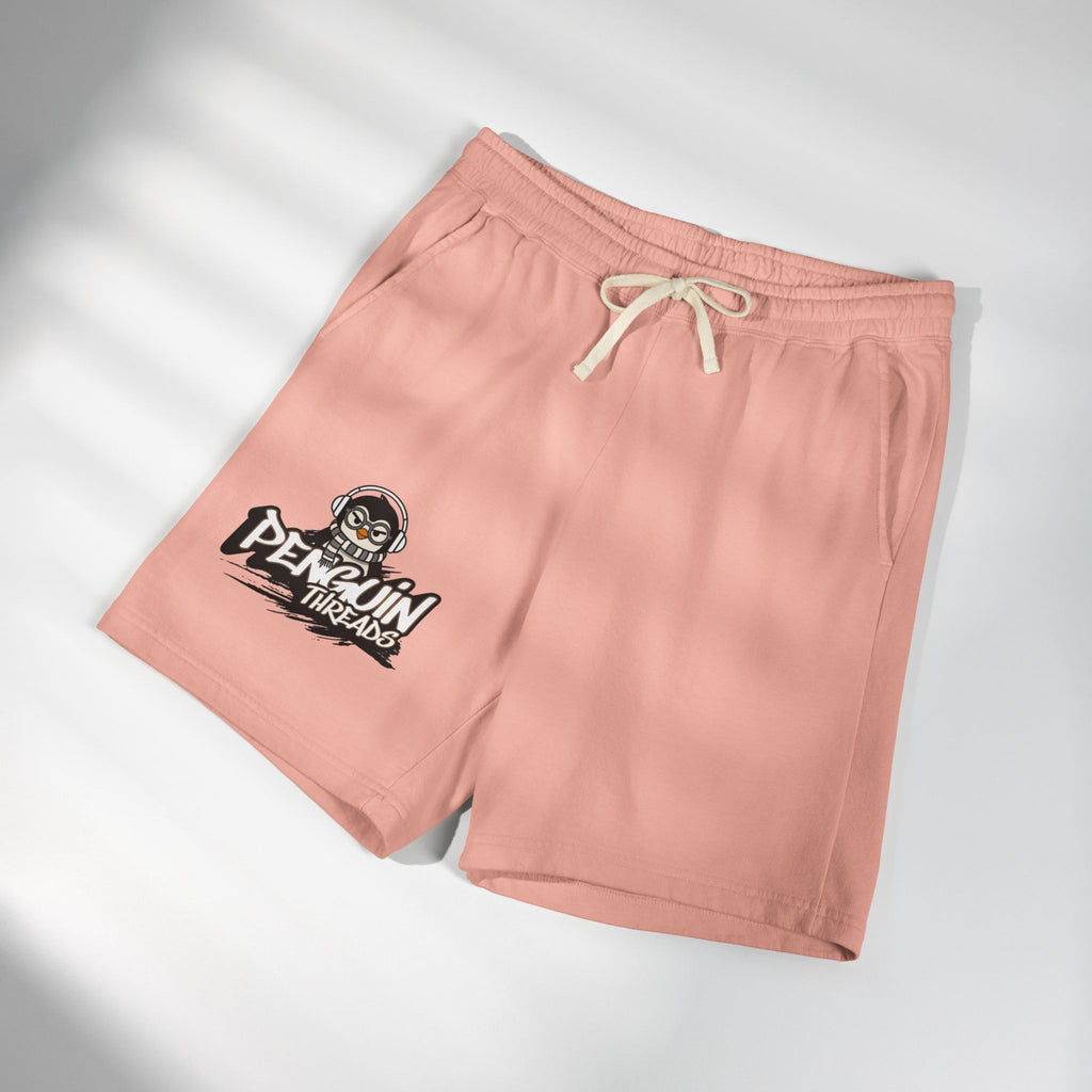 PENGU Penguin Threads Fleece Sweat Shorts – Casual Garment-Dyed Lounge Shorts with Logo