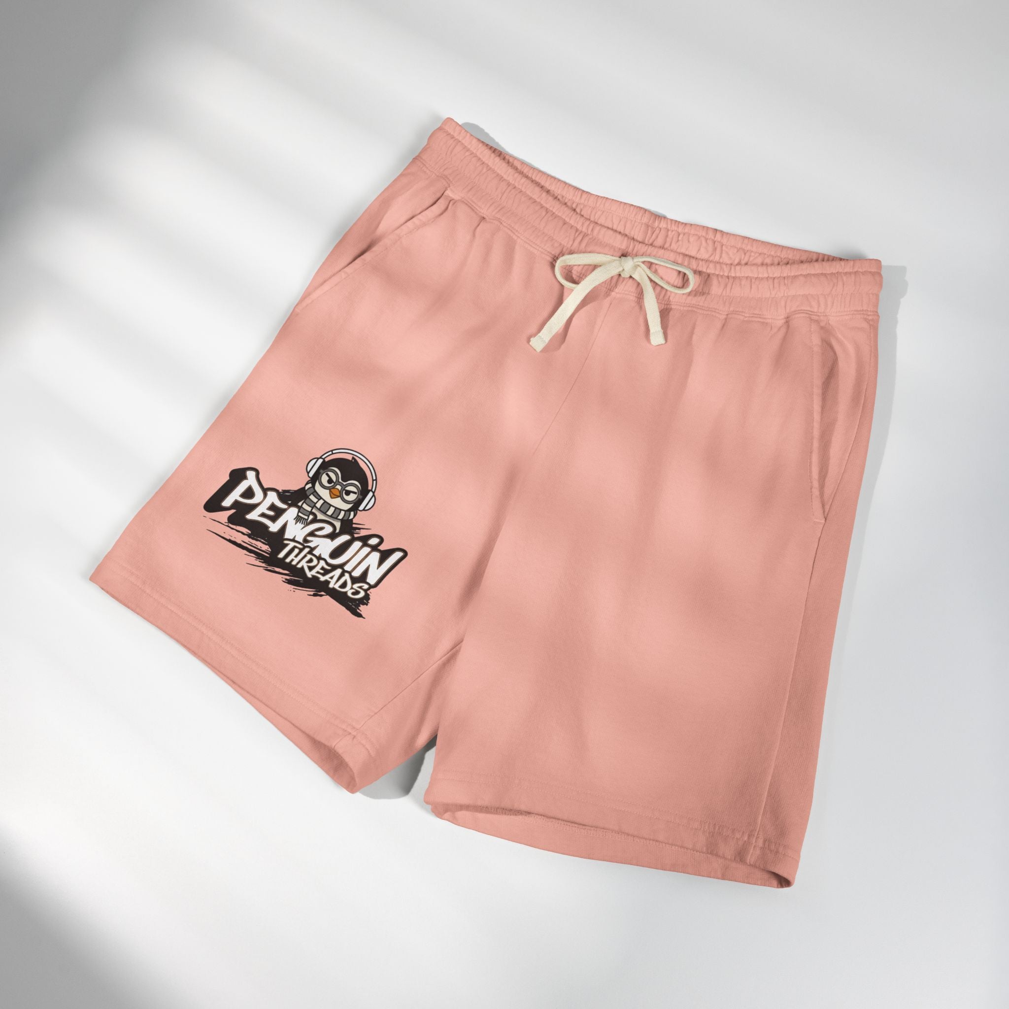 PENGU Penguin Threads Fleece Sweat Shorts – Casual Garment-Dyed Lounge Shorts with Logo