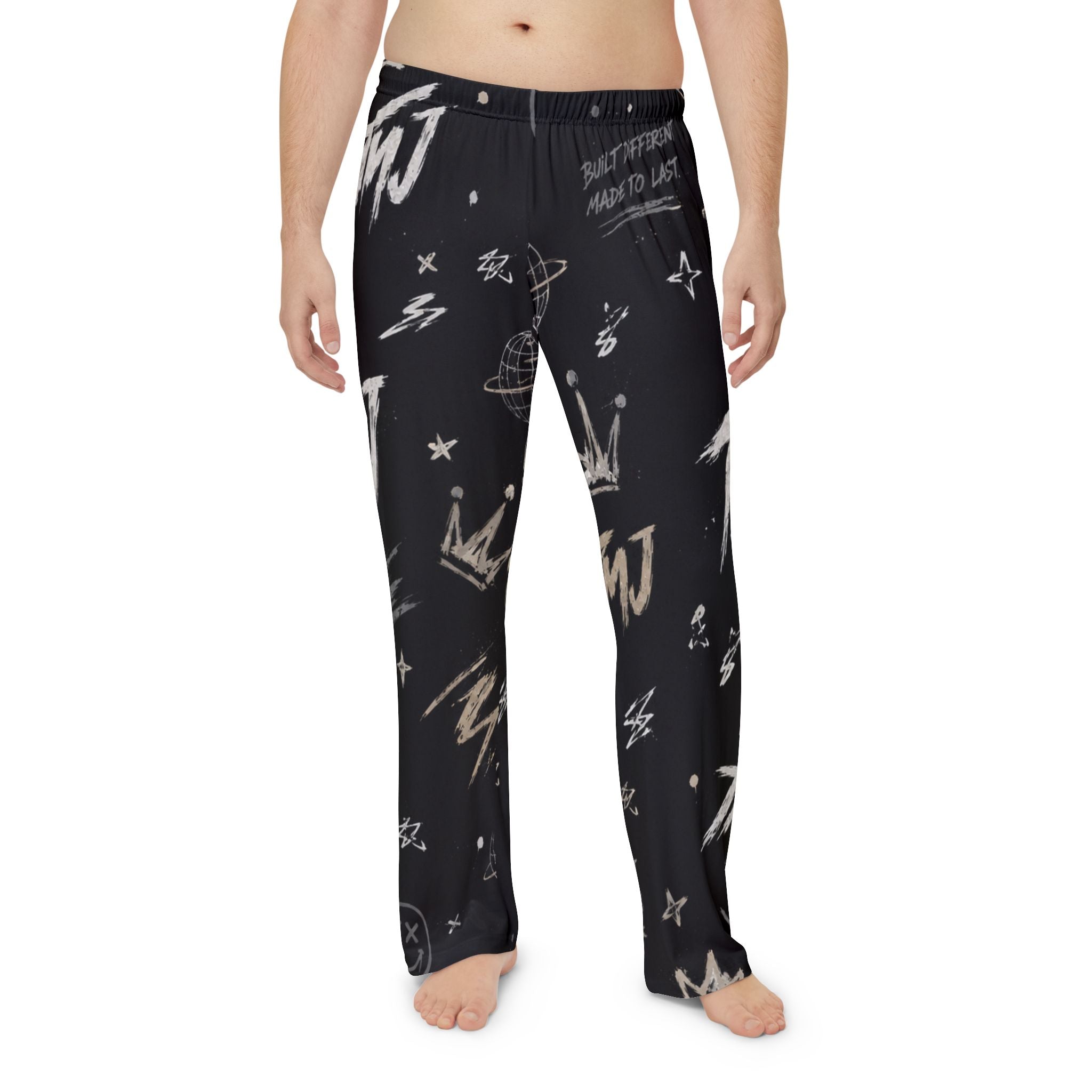 PENGU Men's Graphite Pajama Pants — Crown & TMJ All‑Over Print Lounge Pants