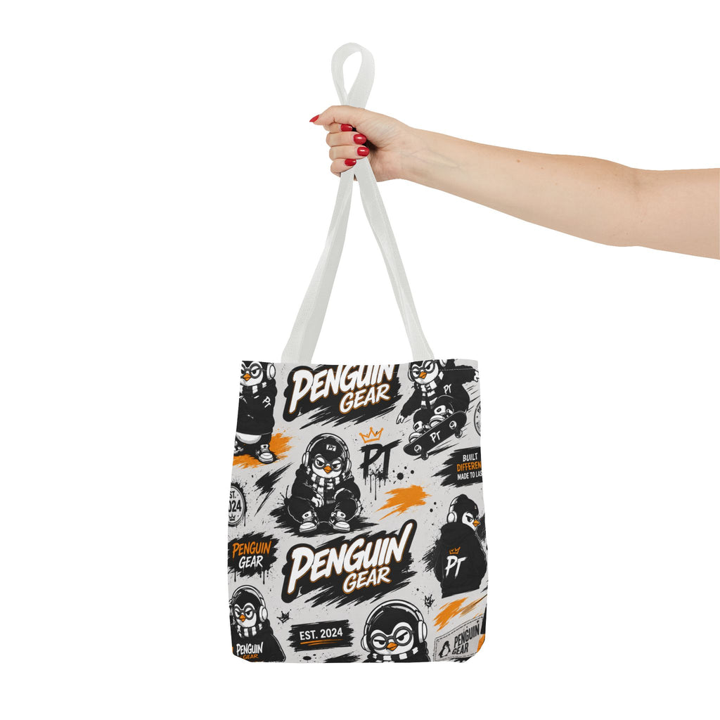 PENGU Penguin Gear Graphic Tote Bag — All-Over-Print Streetwear Tote
