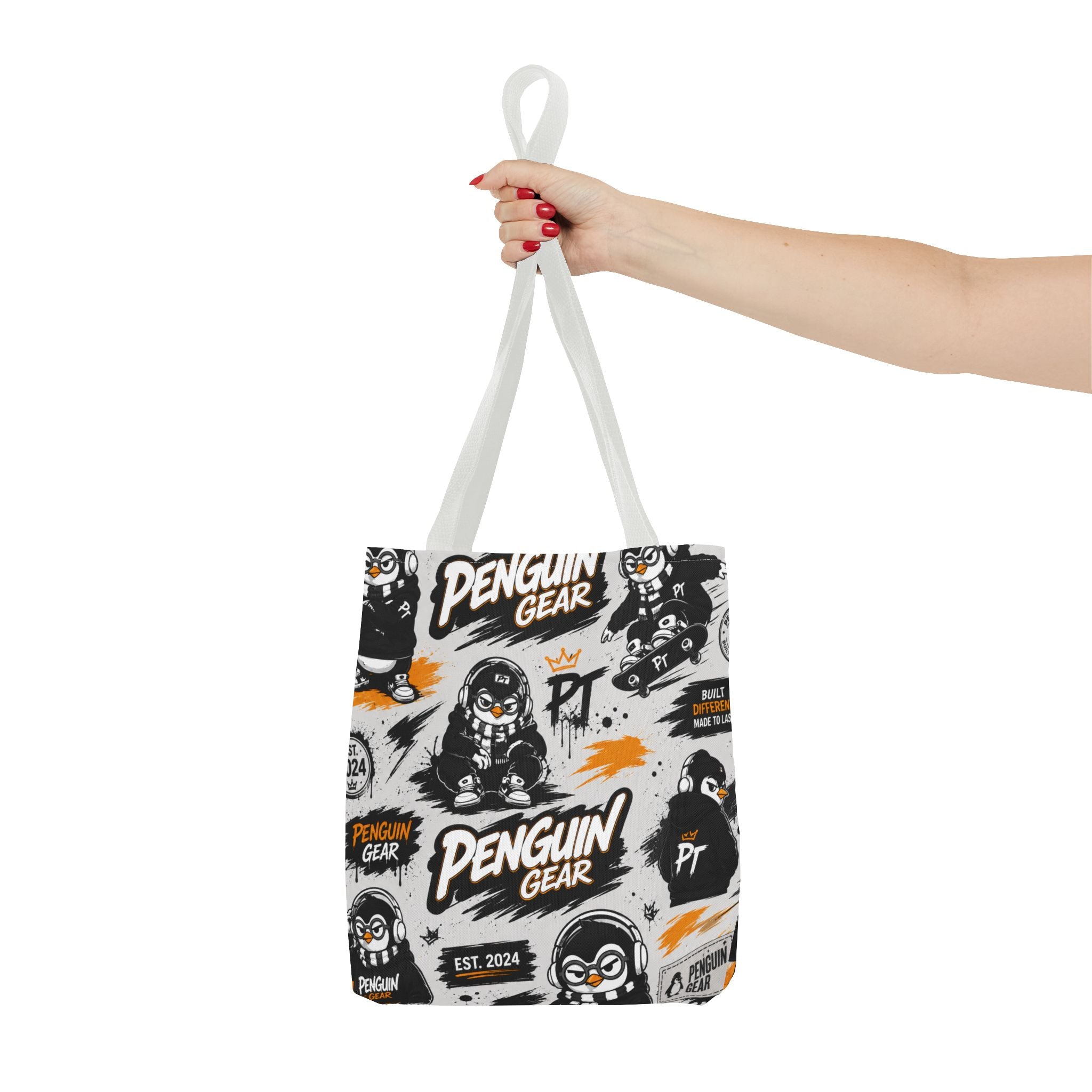 PENGU Penguin Gear Graphic Tote Bag — All-Over-Print Streetwear Tote