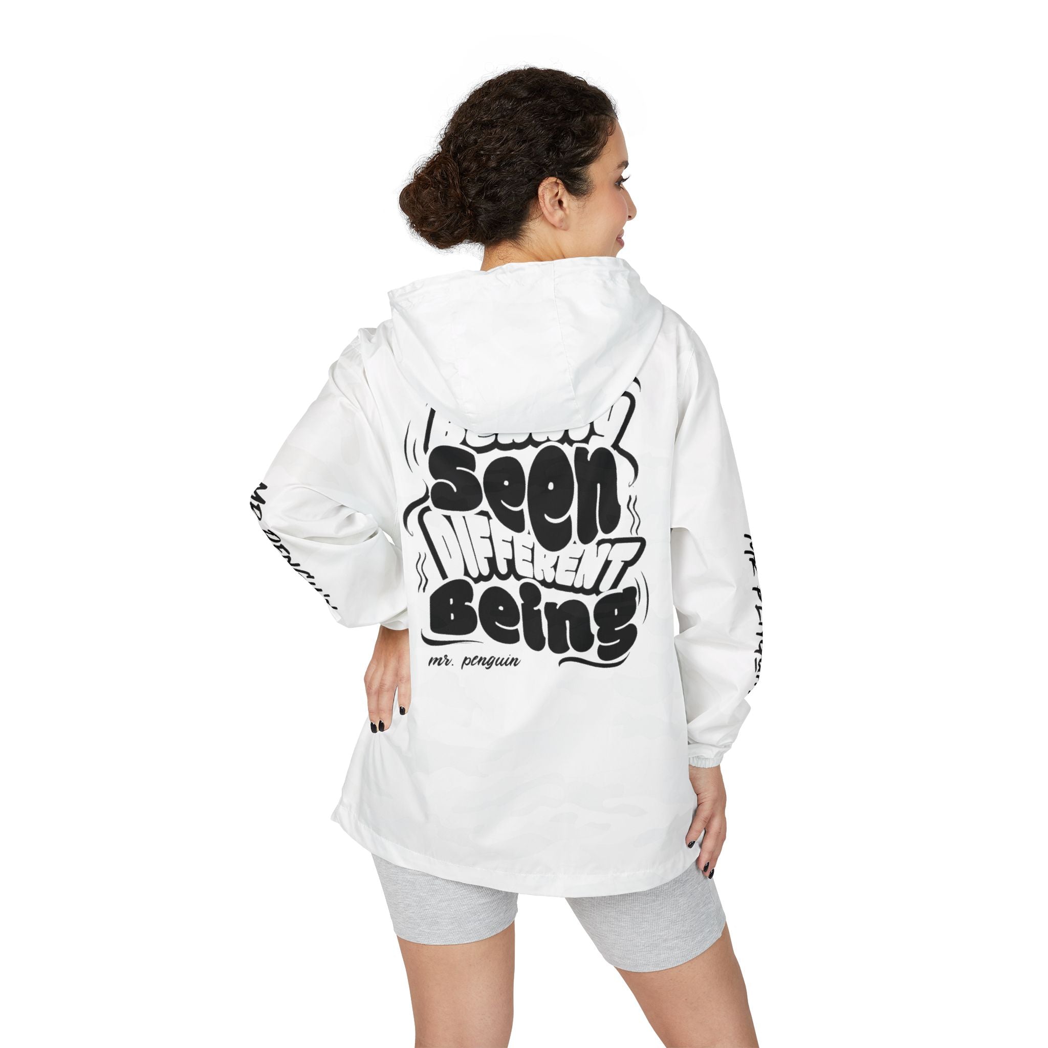 PENGU Windbreaker Jacket — 'Beauty Seen Different Being' Graphic Hooded Windbreaker