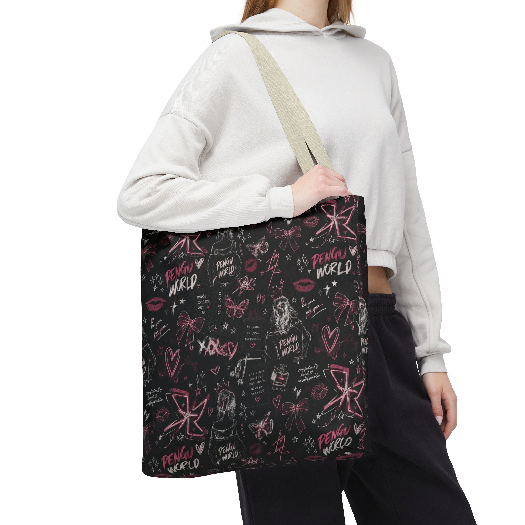 PENGU Edgy Black & Pink Tote Bag