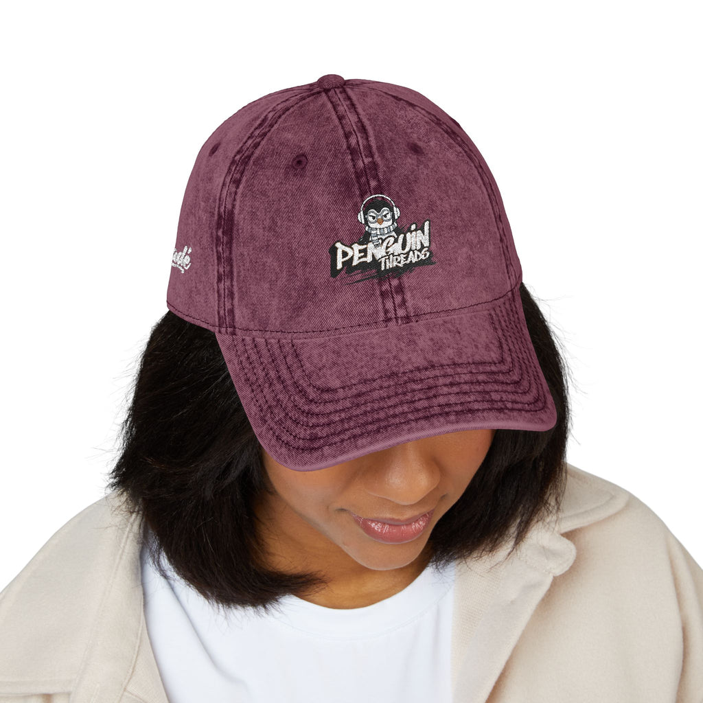 PENGU Vintage Embroidered Baseball Cap — 'Penguin Threads' Logo