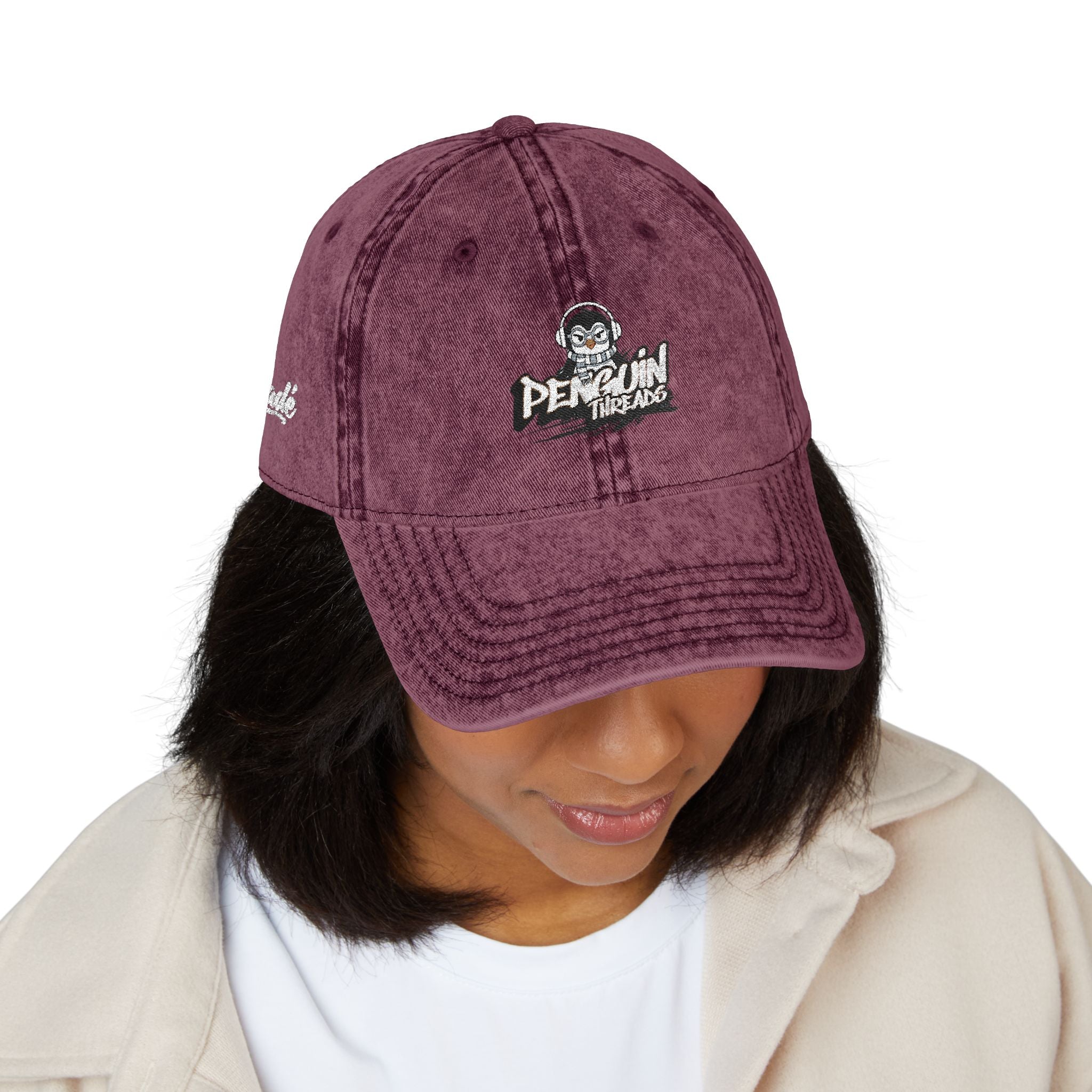 PENGU Vintage Embroidered Baseball Cap — 'Penguin Threads' Logo