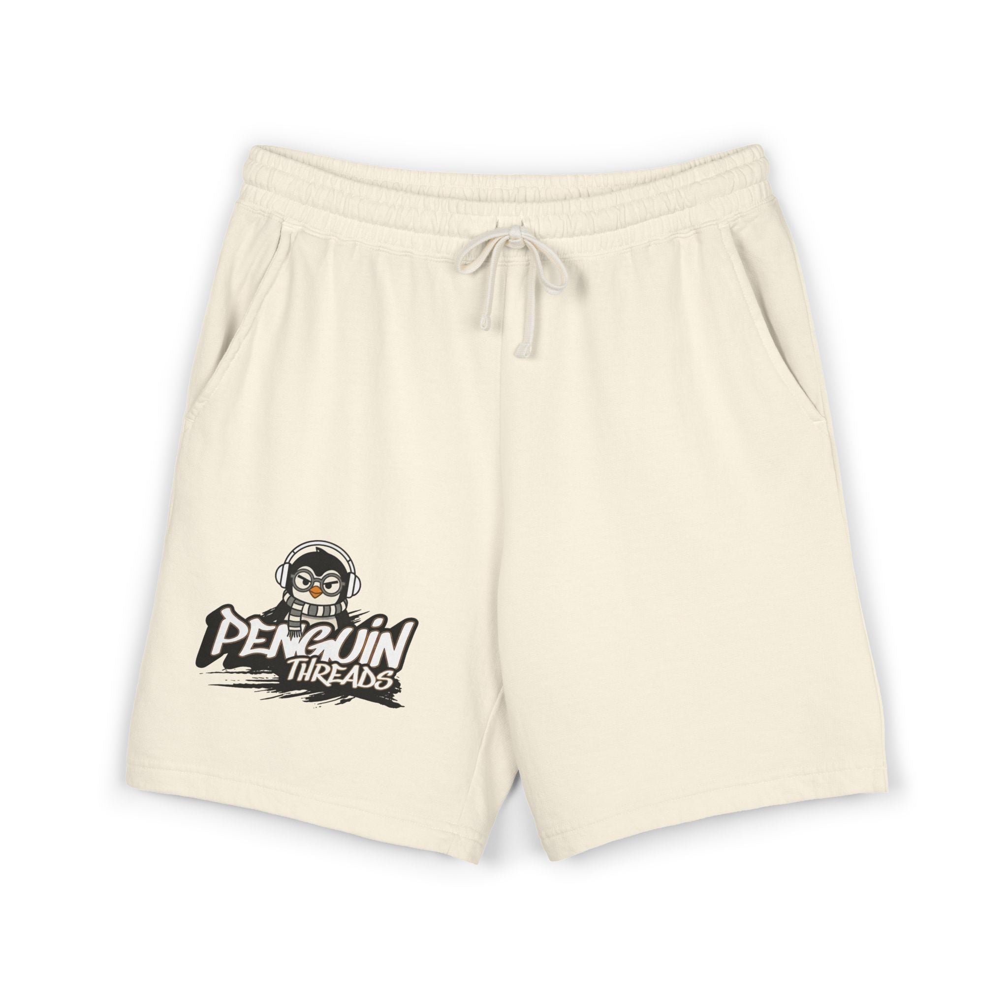 PENGU Penguin Threads Fleece Sweat Shorts – Casual Garment-Dyed Lounge Shorts with Logo