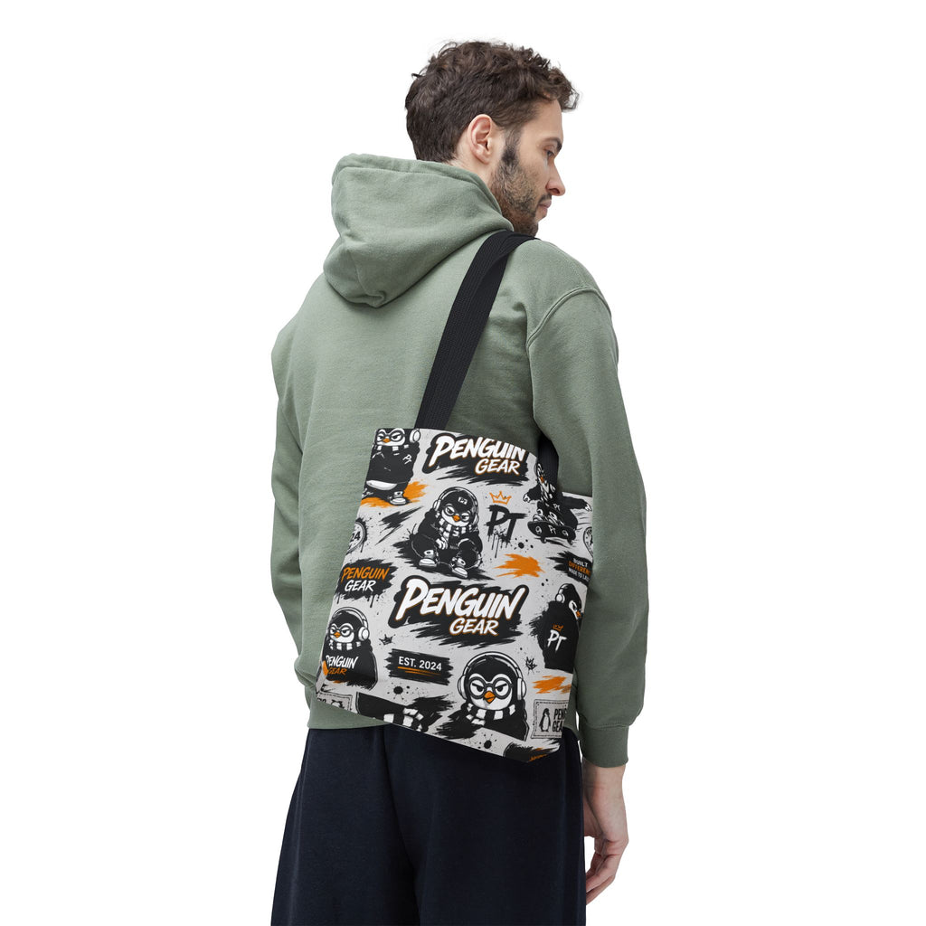 PENGU Penguin Gear Graphic Tote Bag — All-Over-Print Streetwear Tote