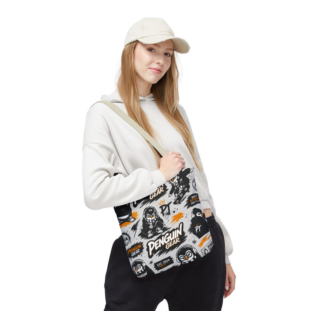 PENGU Penguin Gear Graphic Tote Bag — All-Over-Print Streetwear Tote