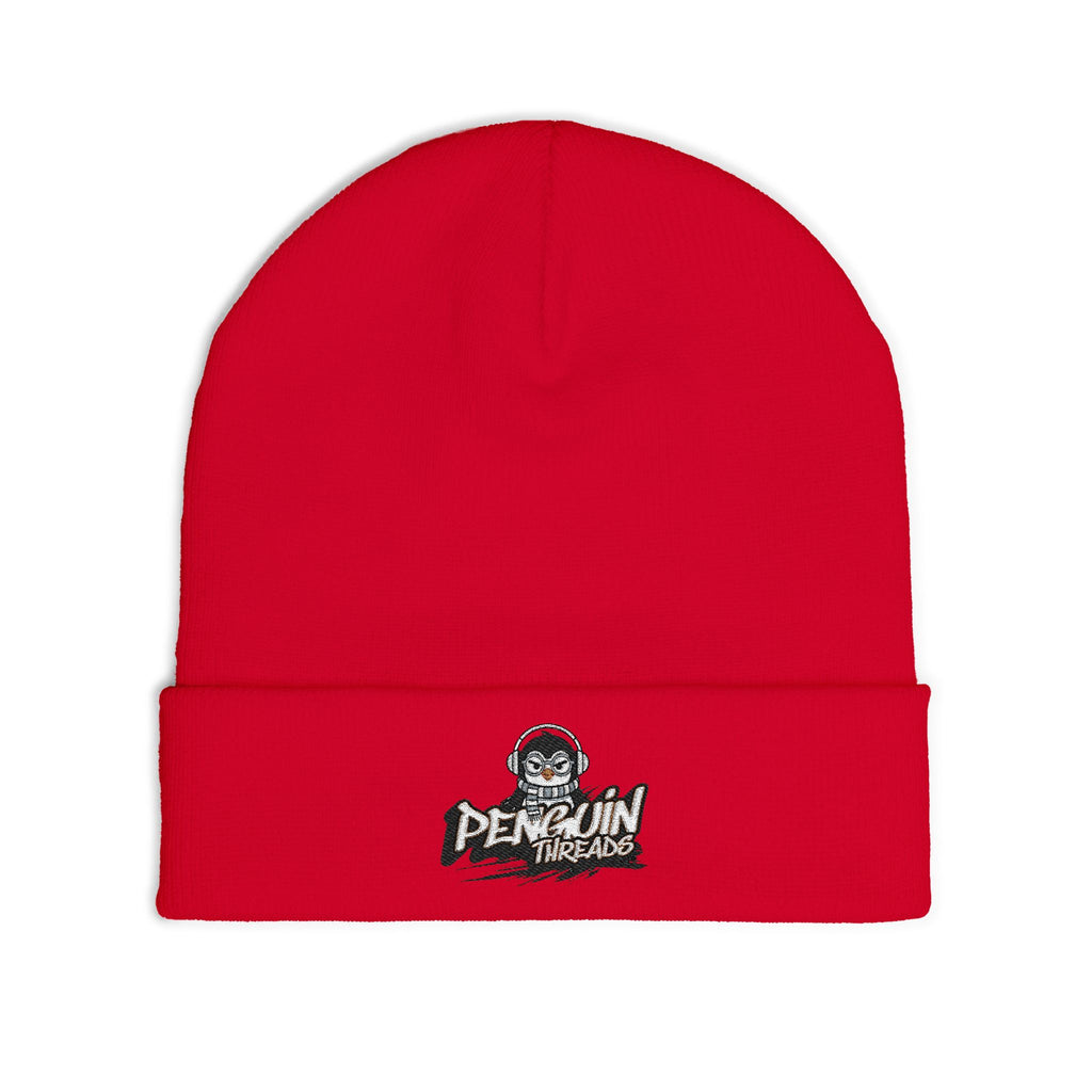 Embroidered PENGU Beanie - 'Penguin Threads' Knit Winter Hat