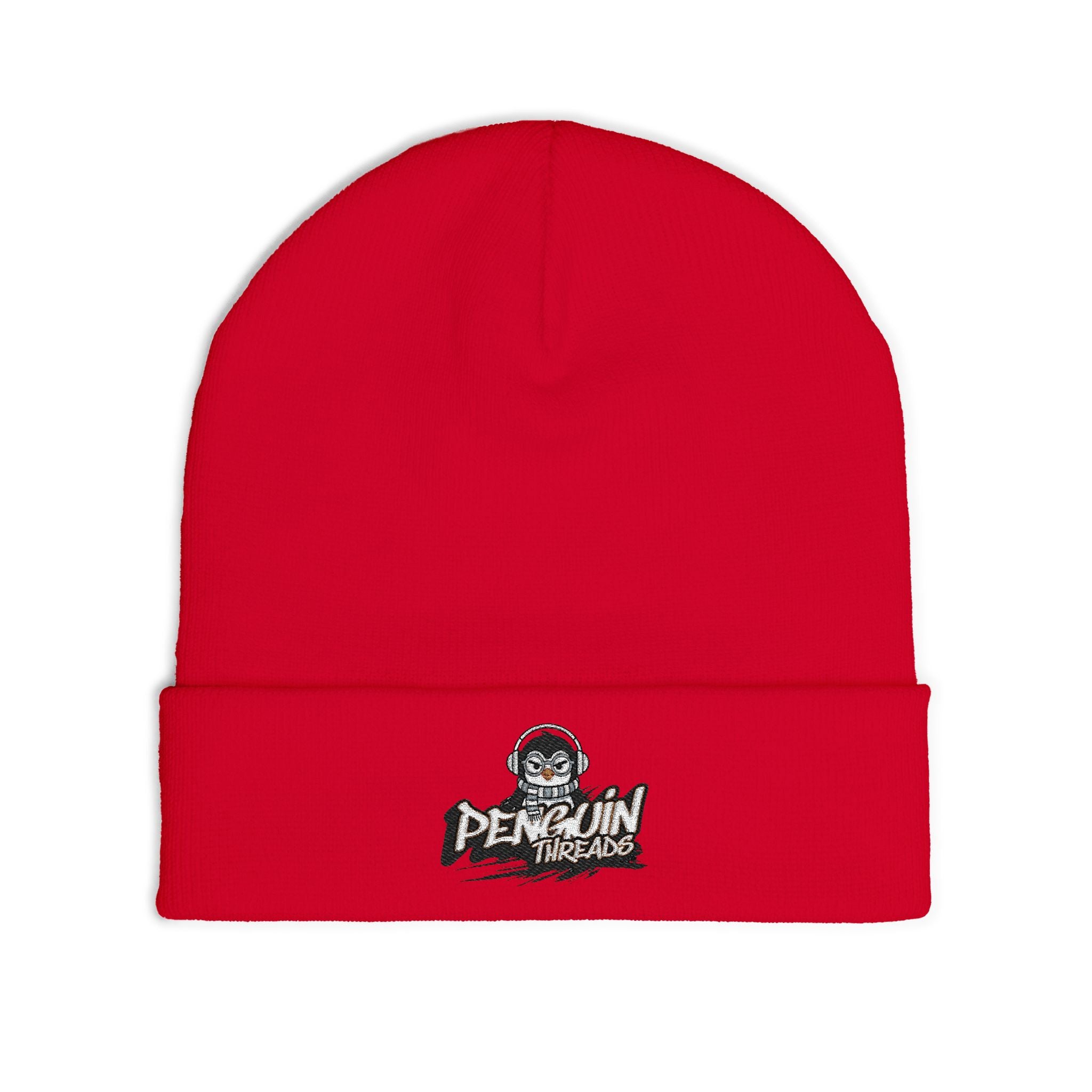 Embroidered PENGU Beanie - 'Penguin Threads' Knit Winter Hat