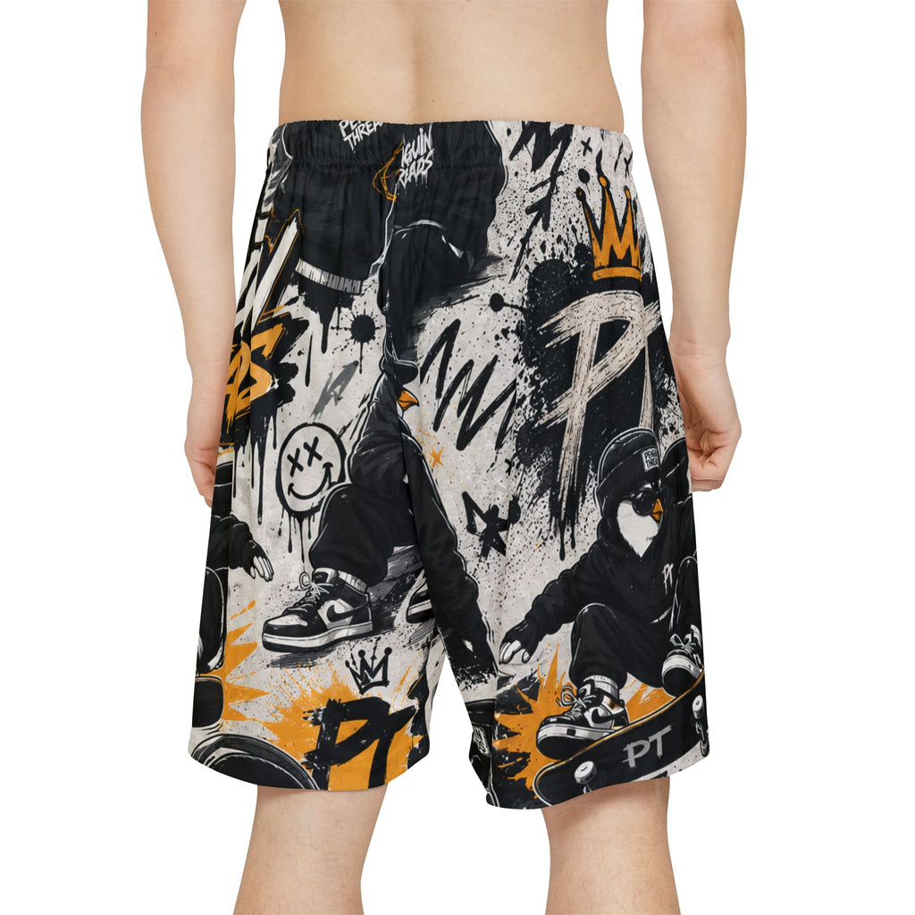 PENGU Graffiti Men's Sports Shorts — Urban Streetwear AOP (Penguin Threads)