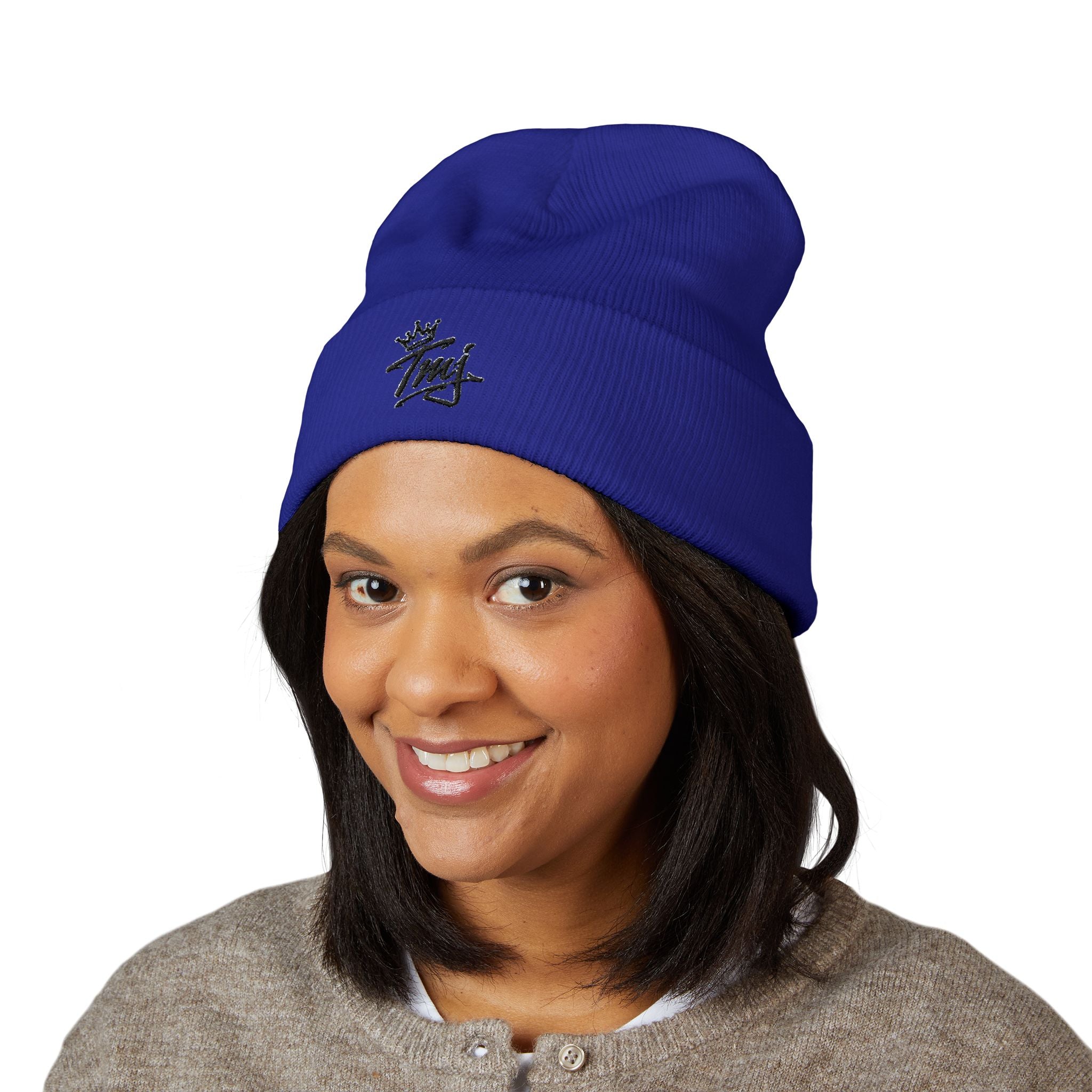 Embroidered TMJ Crown Beanie — Classic Cuffed Knit Hat