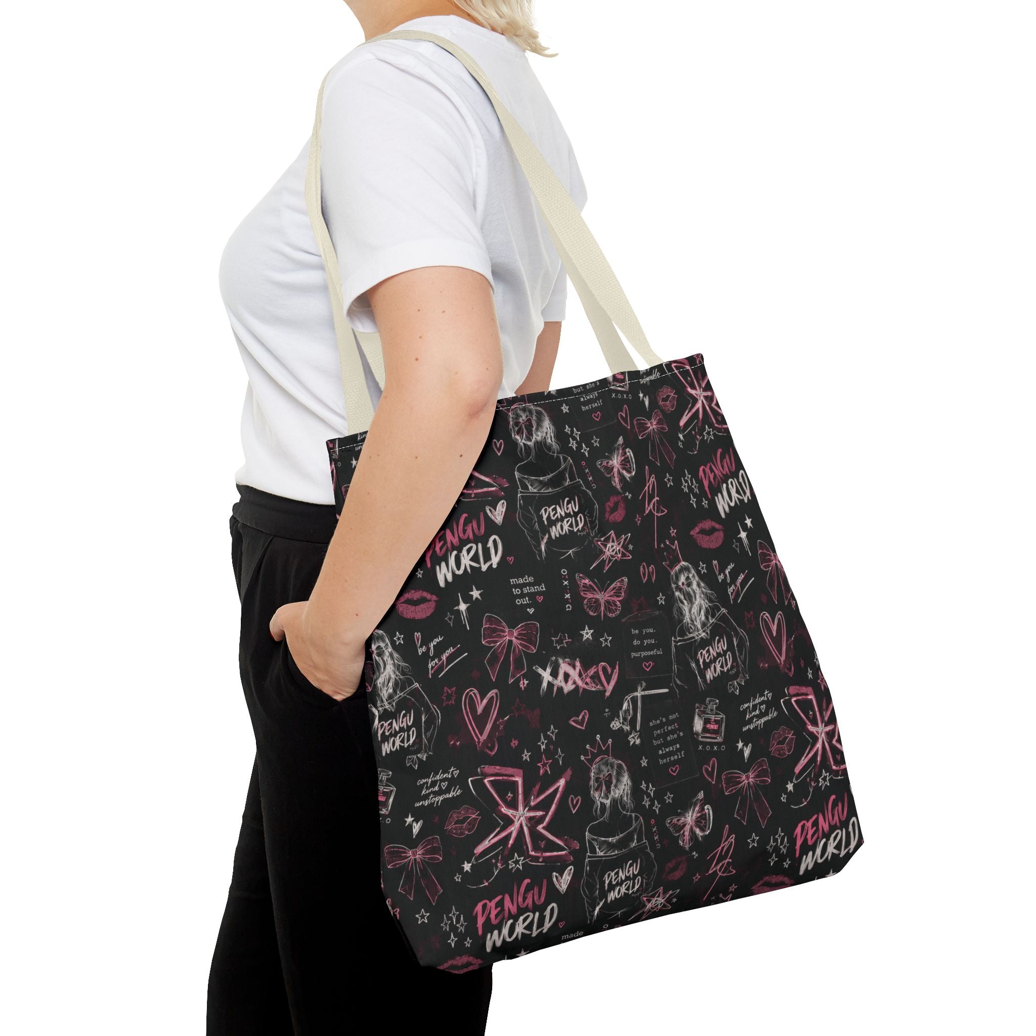 PENGU Edgy Black & Pink Tote Bag