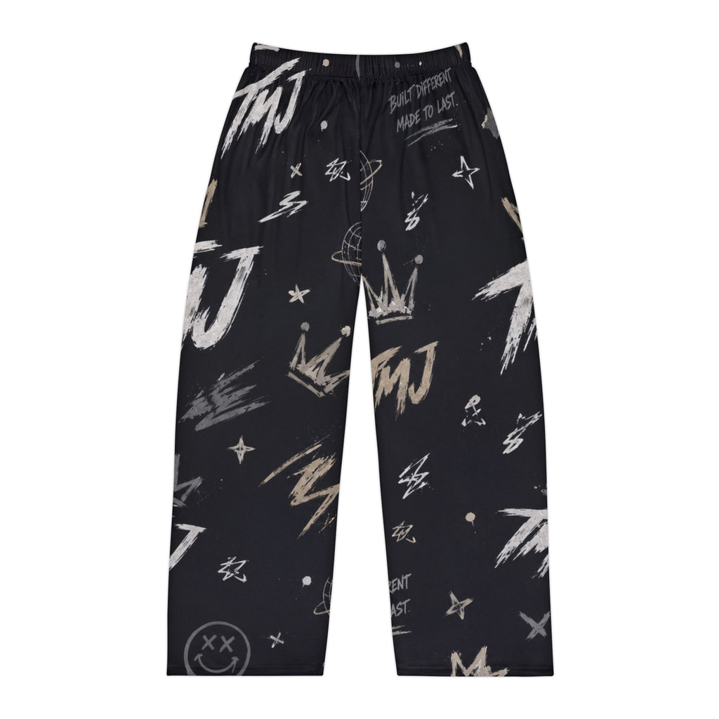 PENGU Men's Graphite Pajama Pants — Crown & TMJ All‑Over Print Lounge Pants