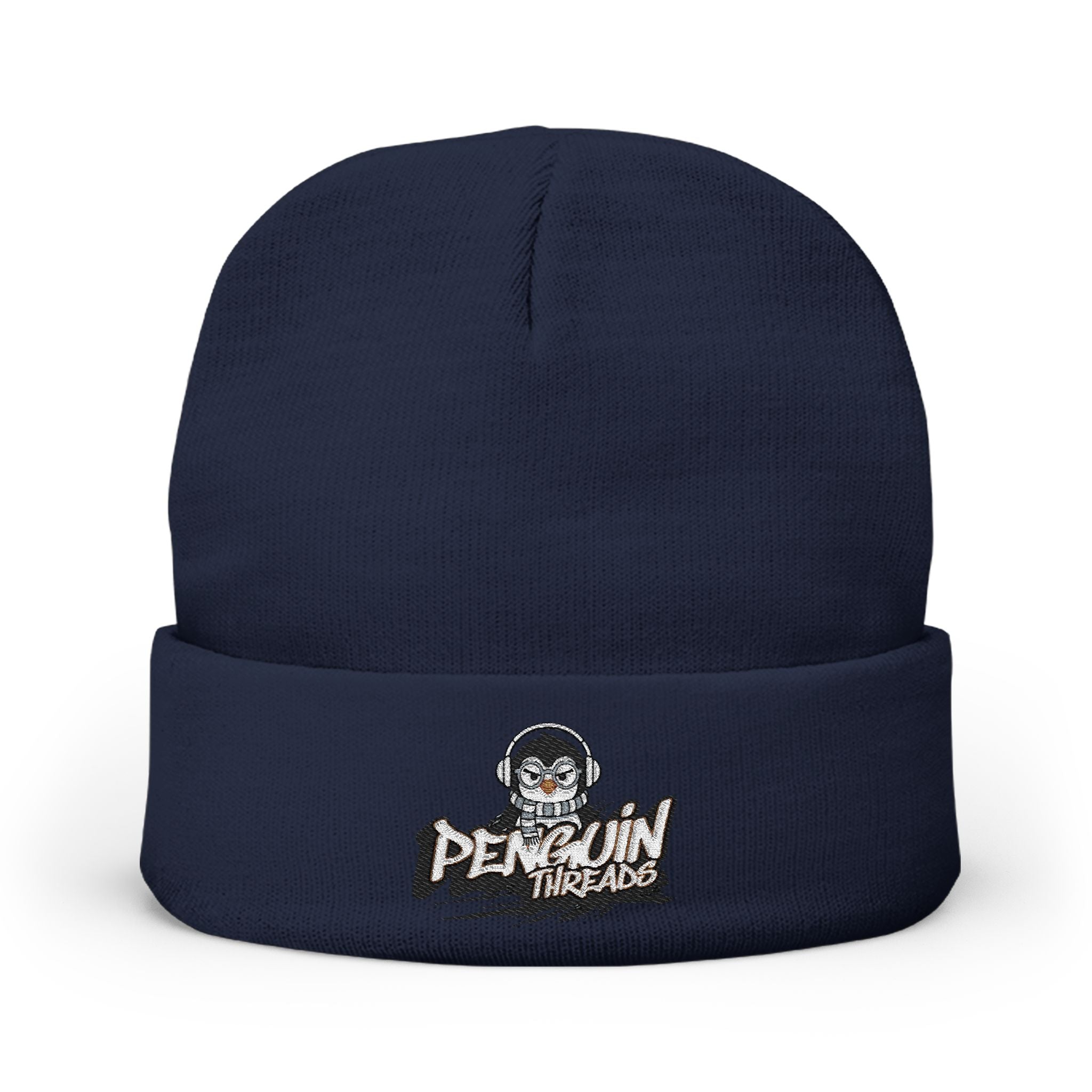 Embroidered PENGU Beanie - 'Penguin Threads' Knit Winter Hat
