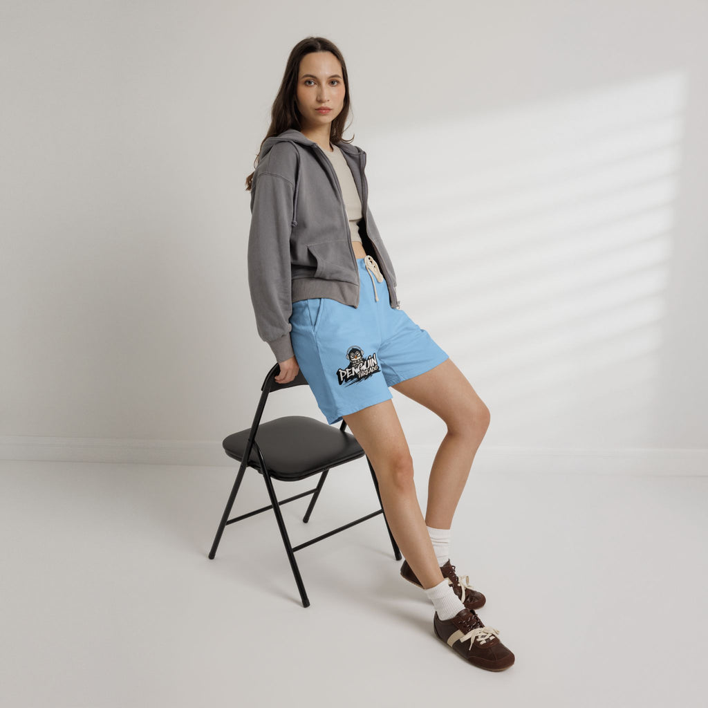 PENGU Penguin Threads Fleece Sweat Shorts – Casual Garment-Dyed Lounge Shorts with Logo