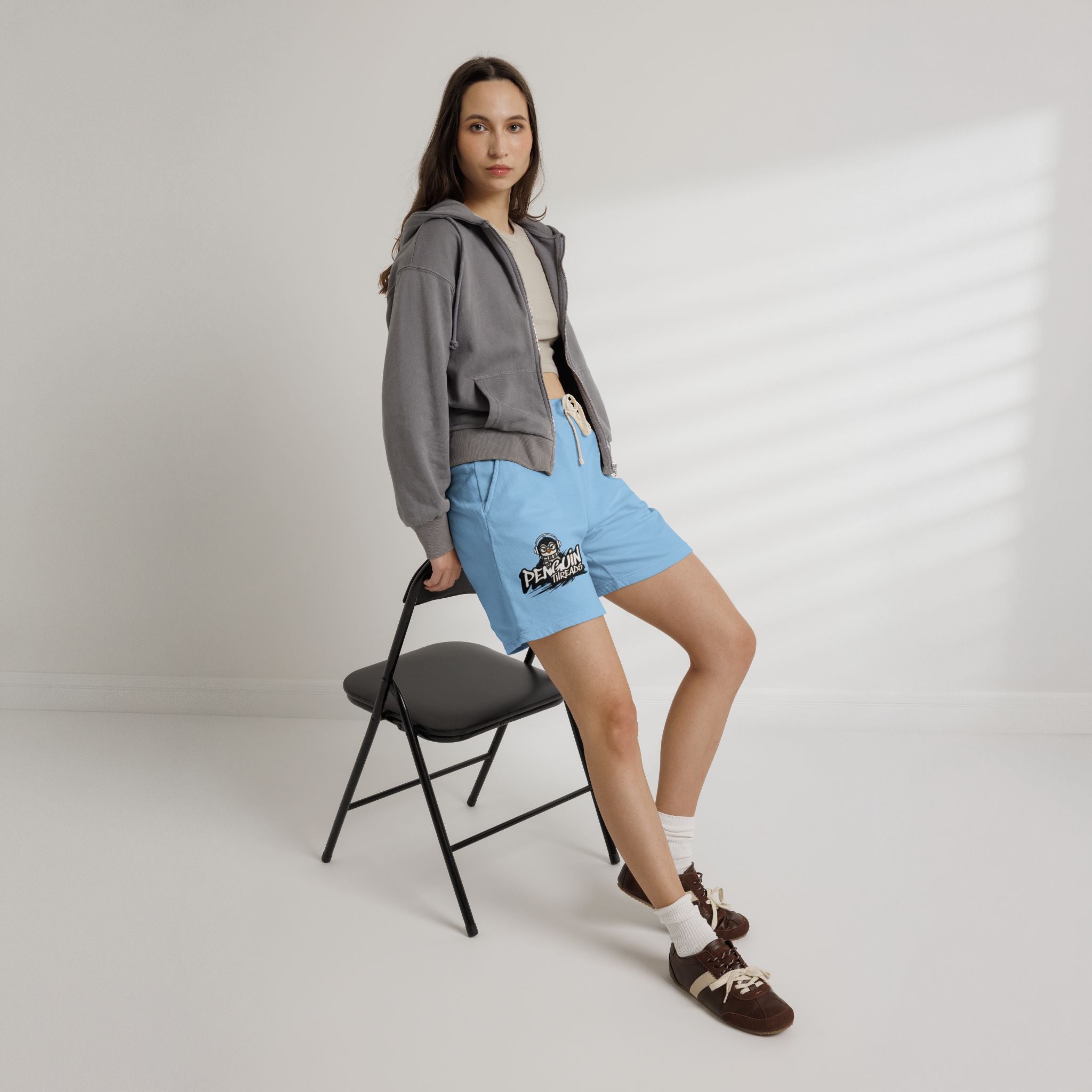 PENGU Penguin Threads Fleece Sweat Shorts – Casual Garment-Dyed Lounge Shorts with Logo