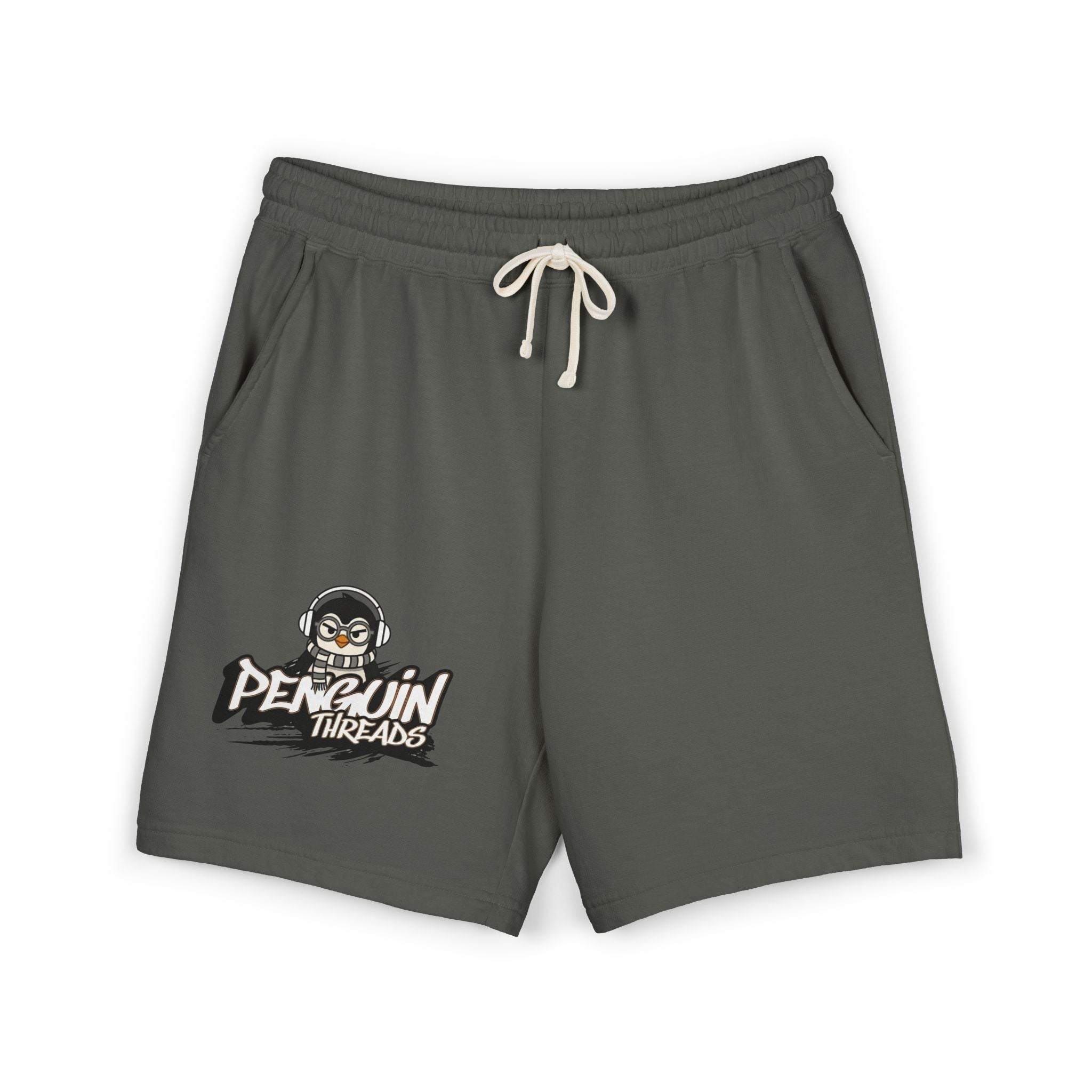 PENGU Penguin Threads Fleece Sweat Shorts – Casual Garment-Dyed Lounge Shorts with Logo