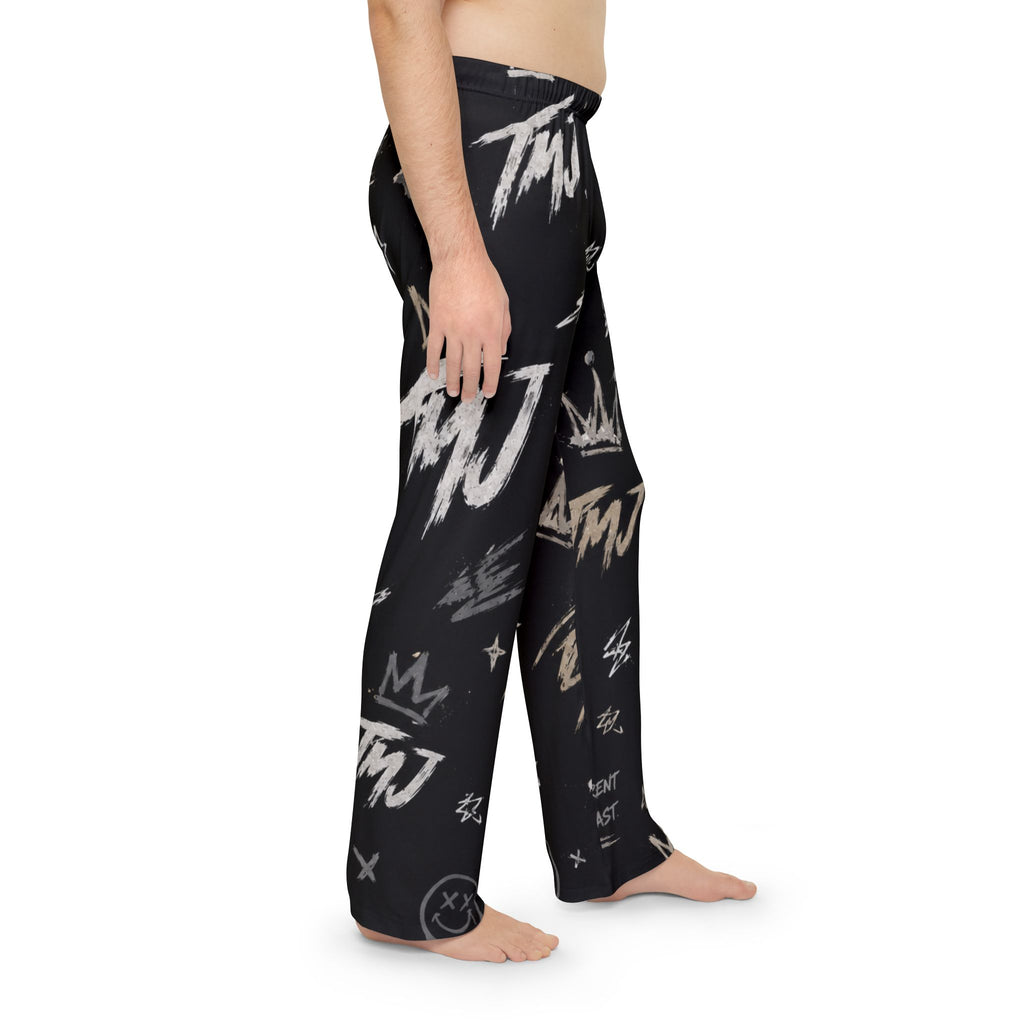 PENGU Men's Graphite Pajama Pants — Crown & TMJ All‑Over Print Lounge Pants