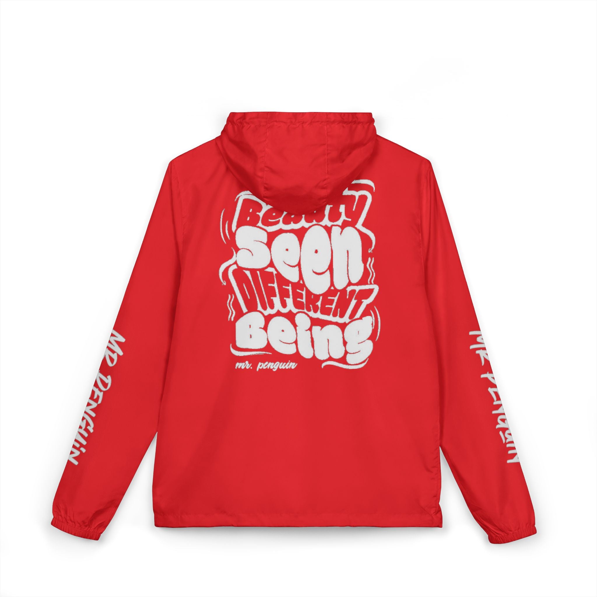 PENGU Windbreaker Jacket — 'Beauty Seen Different Being' Graphic Hooded Windbreaker