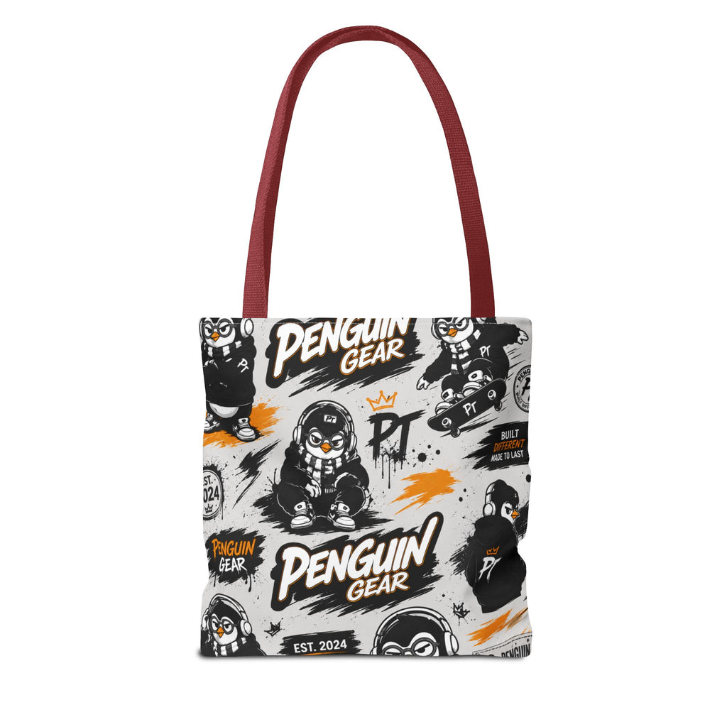 PENGU Penguin Gear Graphic Tote Bag — All-Over-Print Streetwear Tote