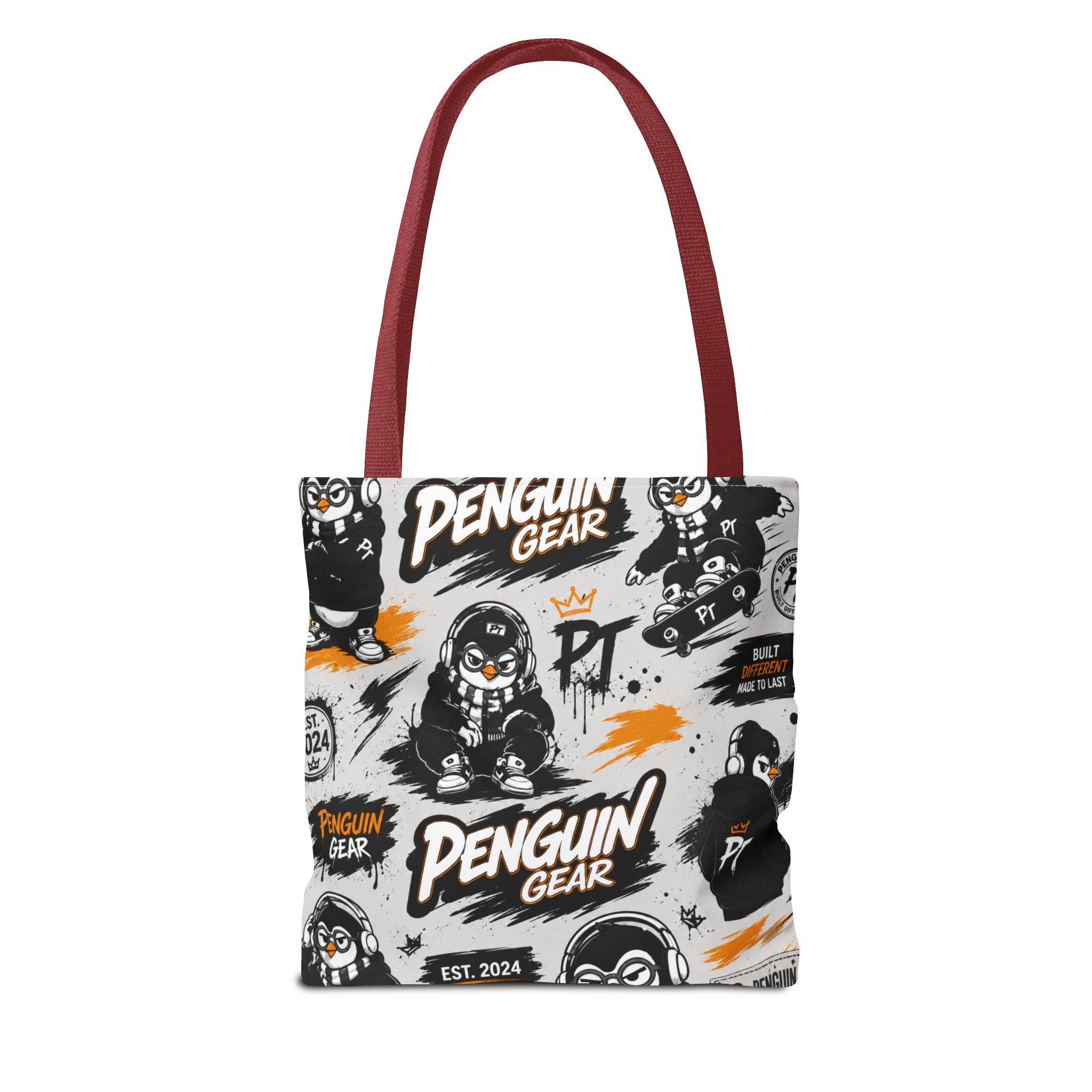 PENGU Penguin Gear Graphic Tote Bag — All-Over-Print Streetwear Tote