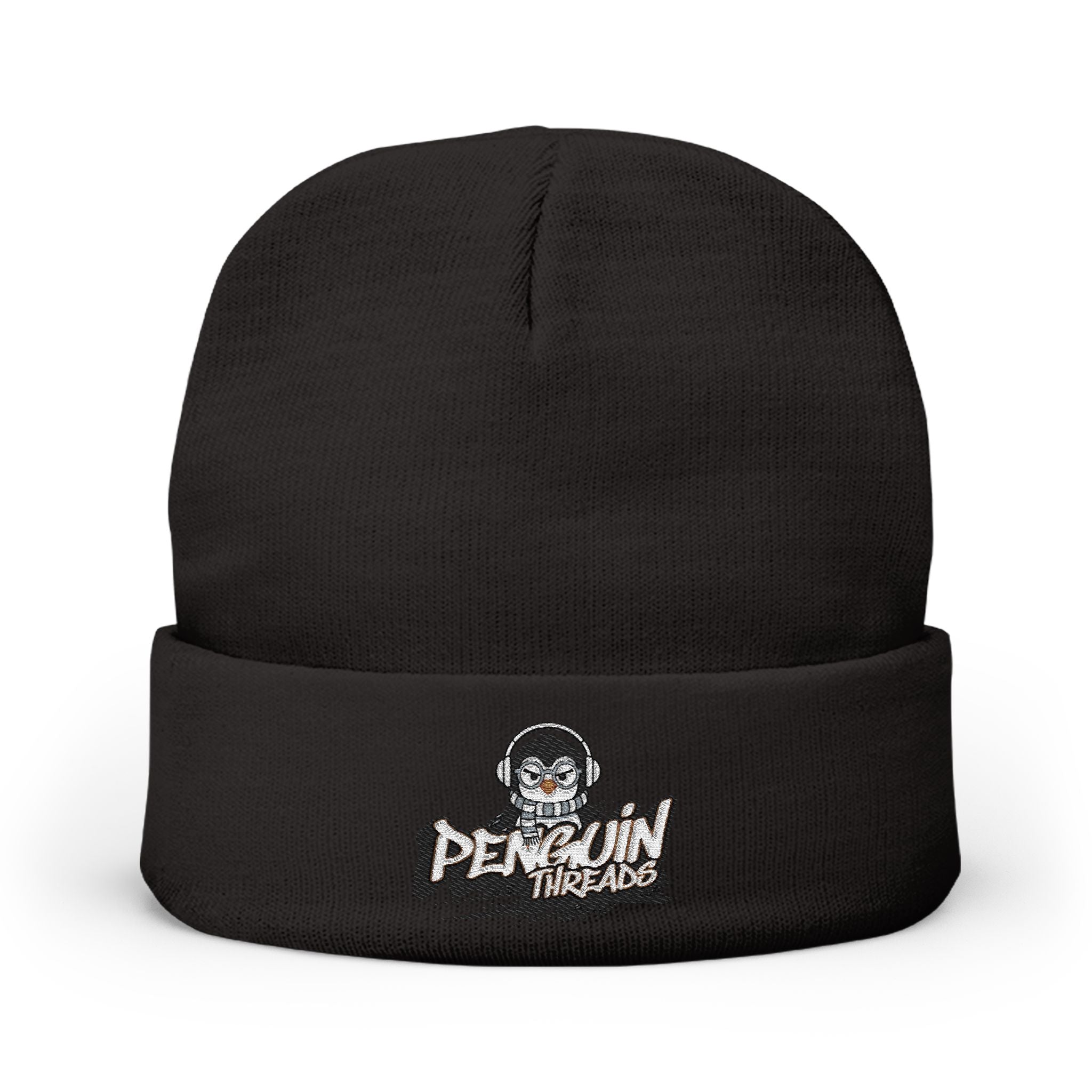 Embroidered PENGU Beanie - 'Penguin Threads' Knit Winter Hat