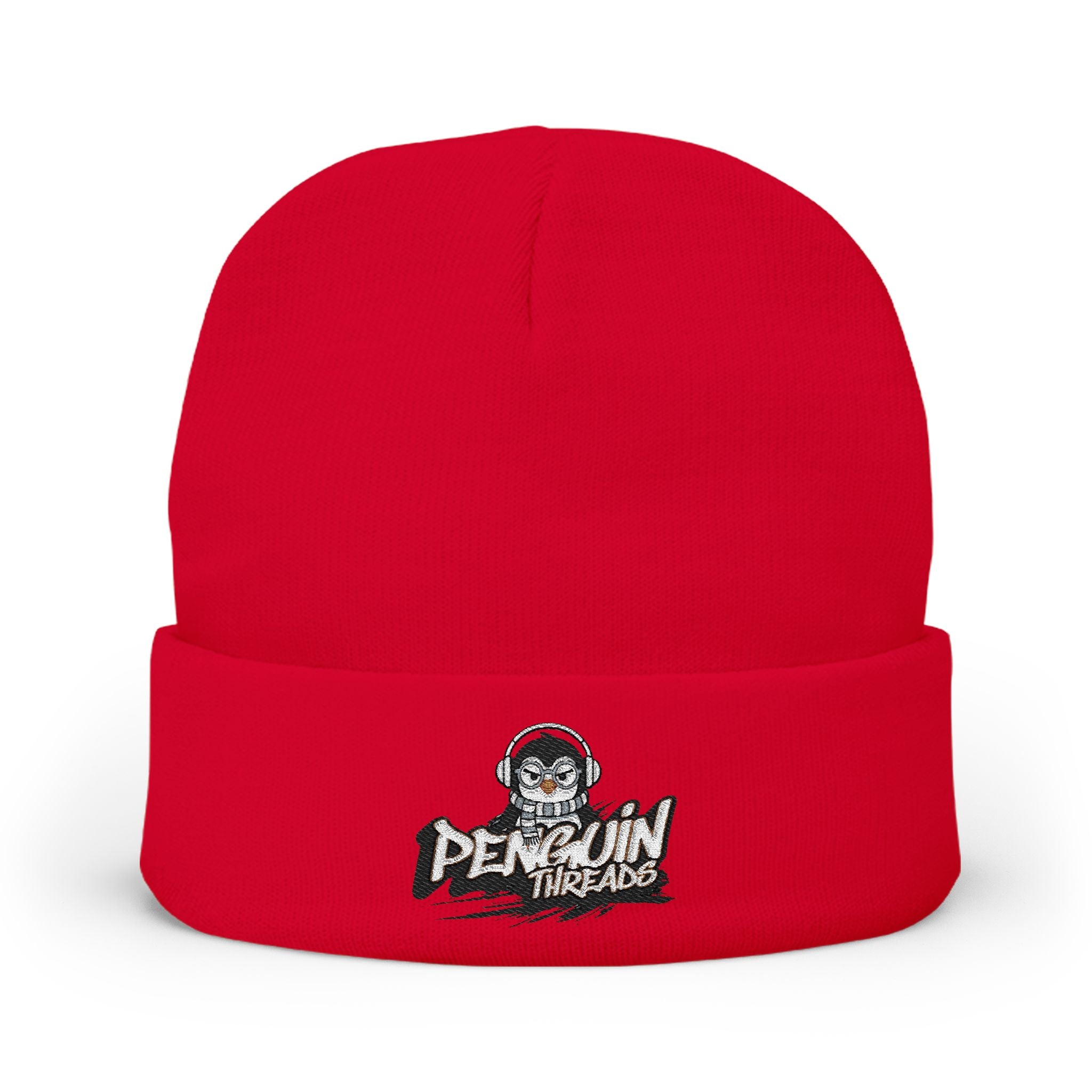 Embroidered PENGU Beanie - 'Penguin Threads' Knit Winter Hat