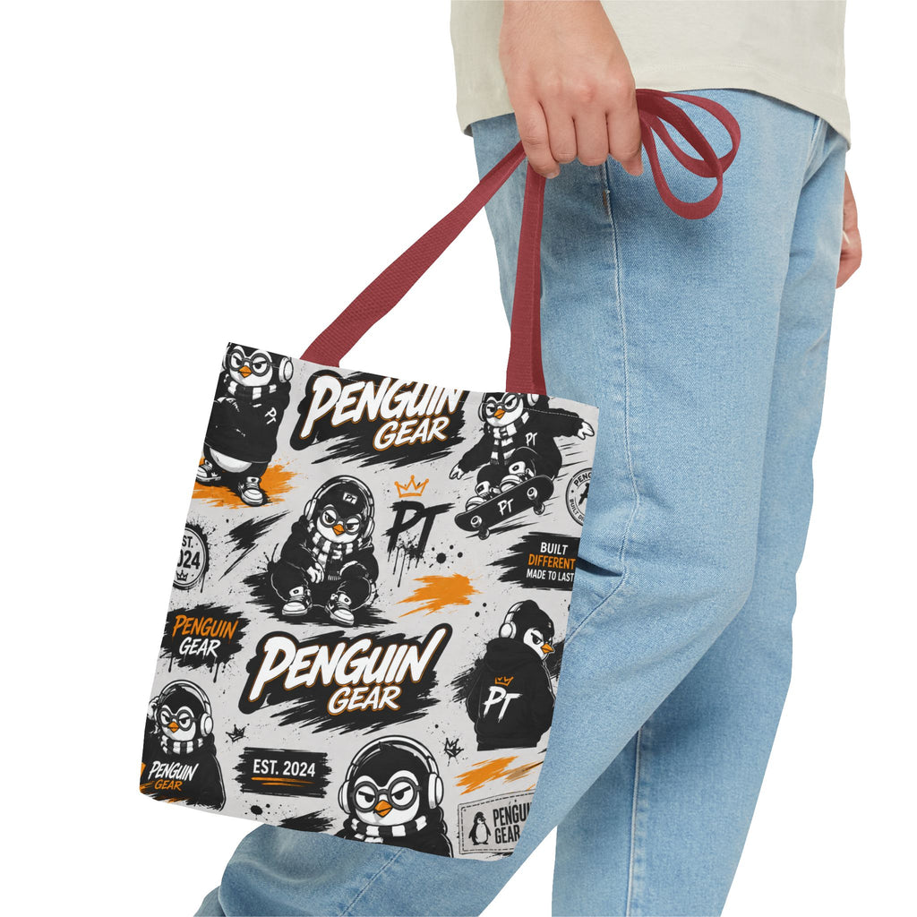 PENGU Penguin Gear Graphic Tote Bag — All-Over-Print Streetwear Tote