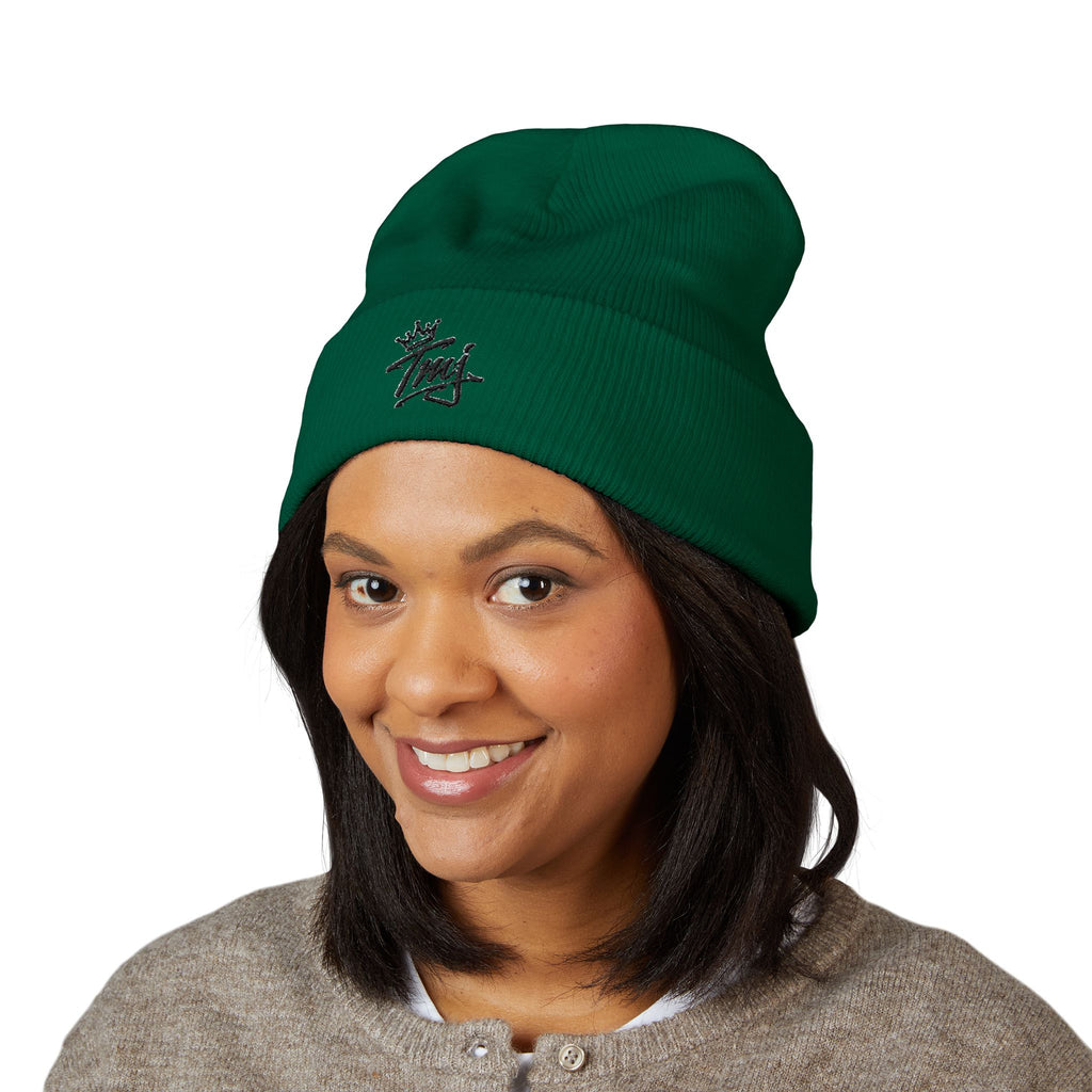 Embroidered TMJ Crown Beanie — Classic Cuffed Knit Hat